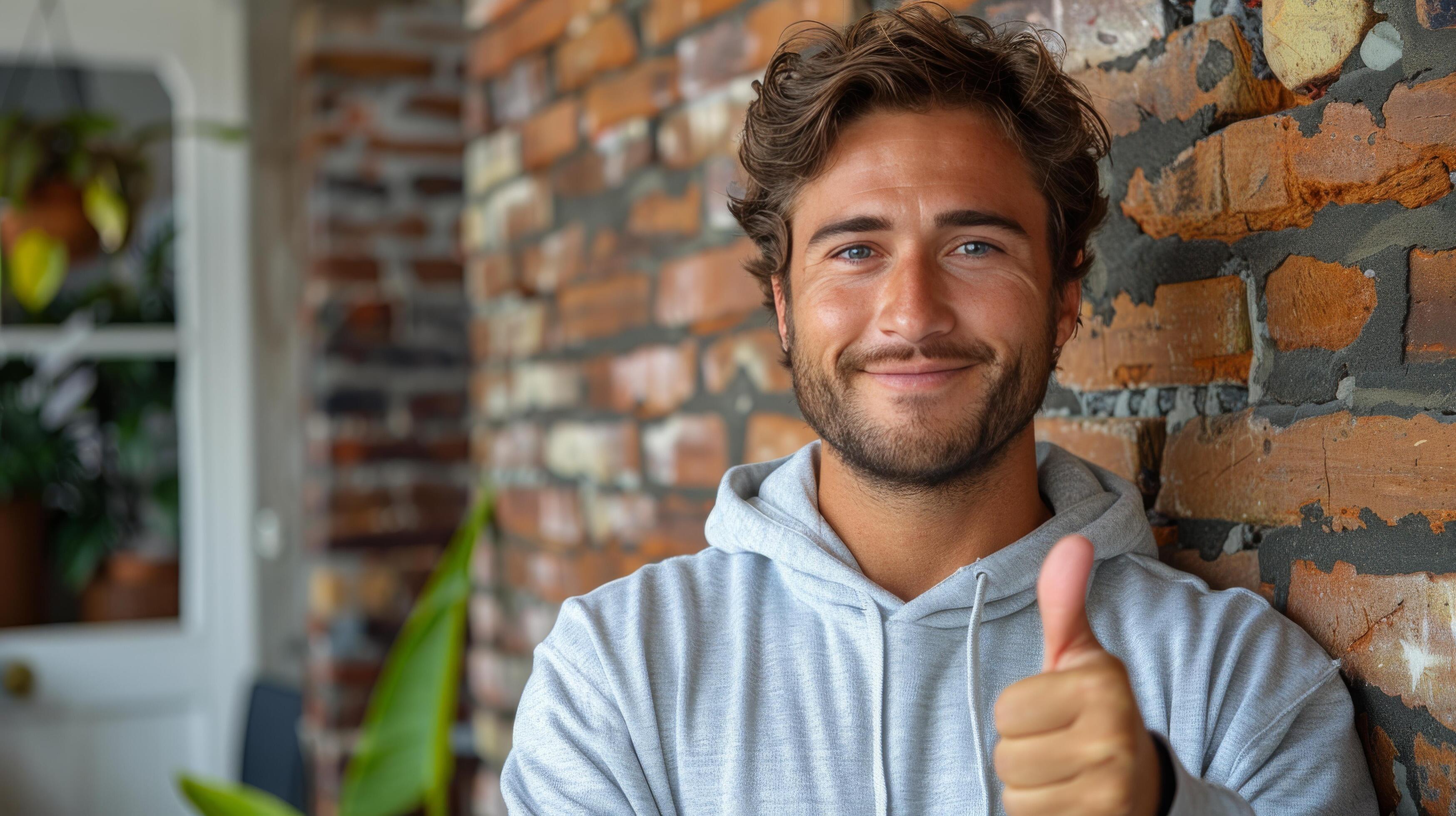 Confident Man With Arms Crossed, Standing in Front of Brick Wall Stock Free