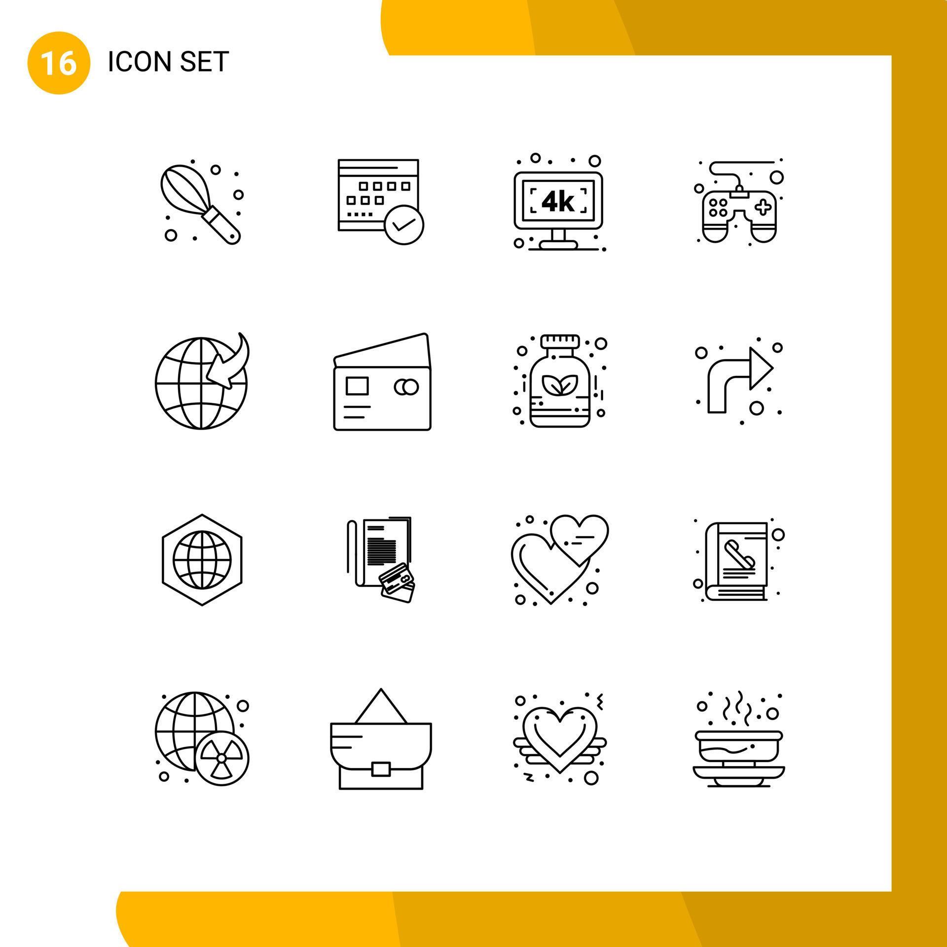 Pack of 16 Modern Outlines Signs and Symbols for Web Print Media such as arrow game pad plan control pad television Editable Vector Design Elements Stock Free