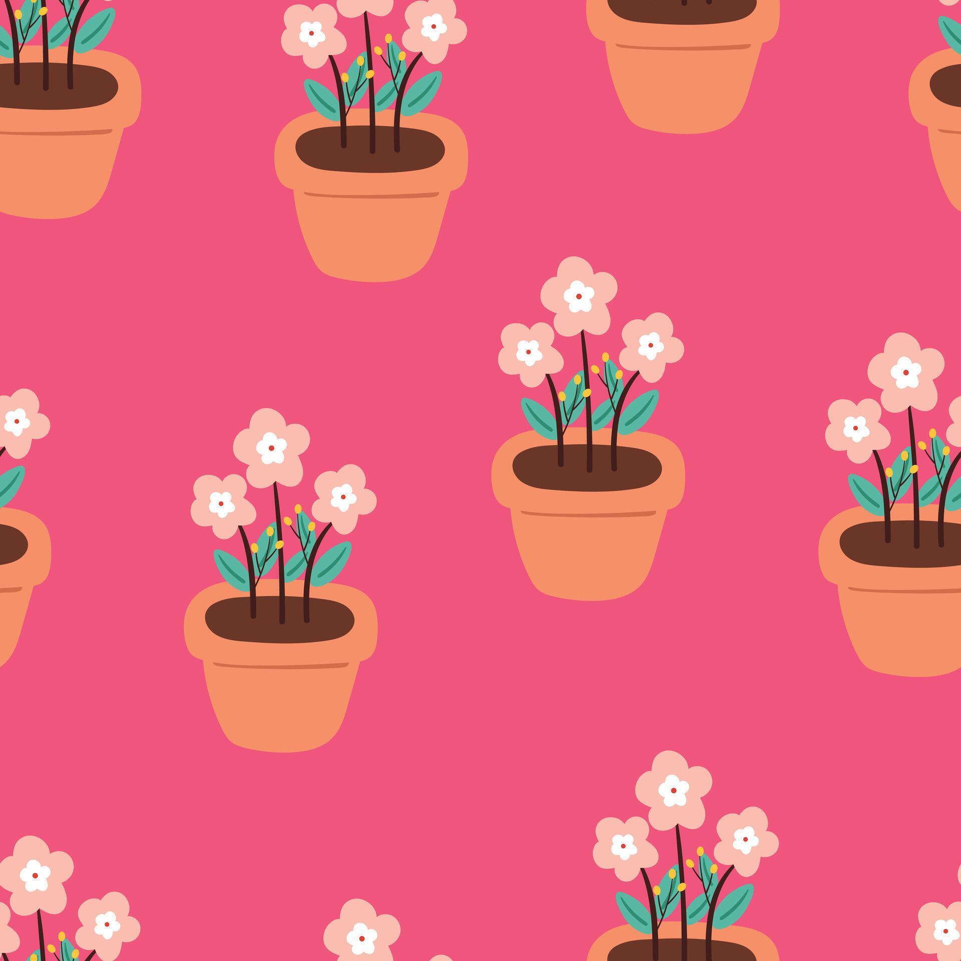 cute seamless pattern cartoon flower pot Stock Free