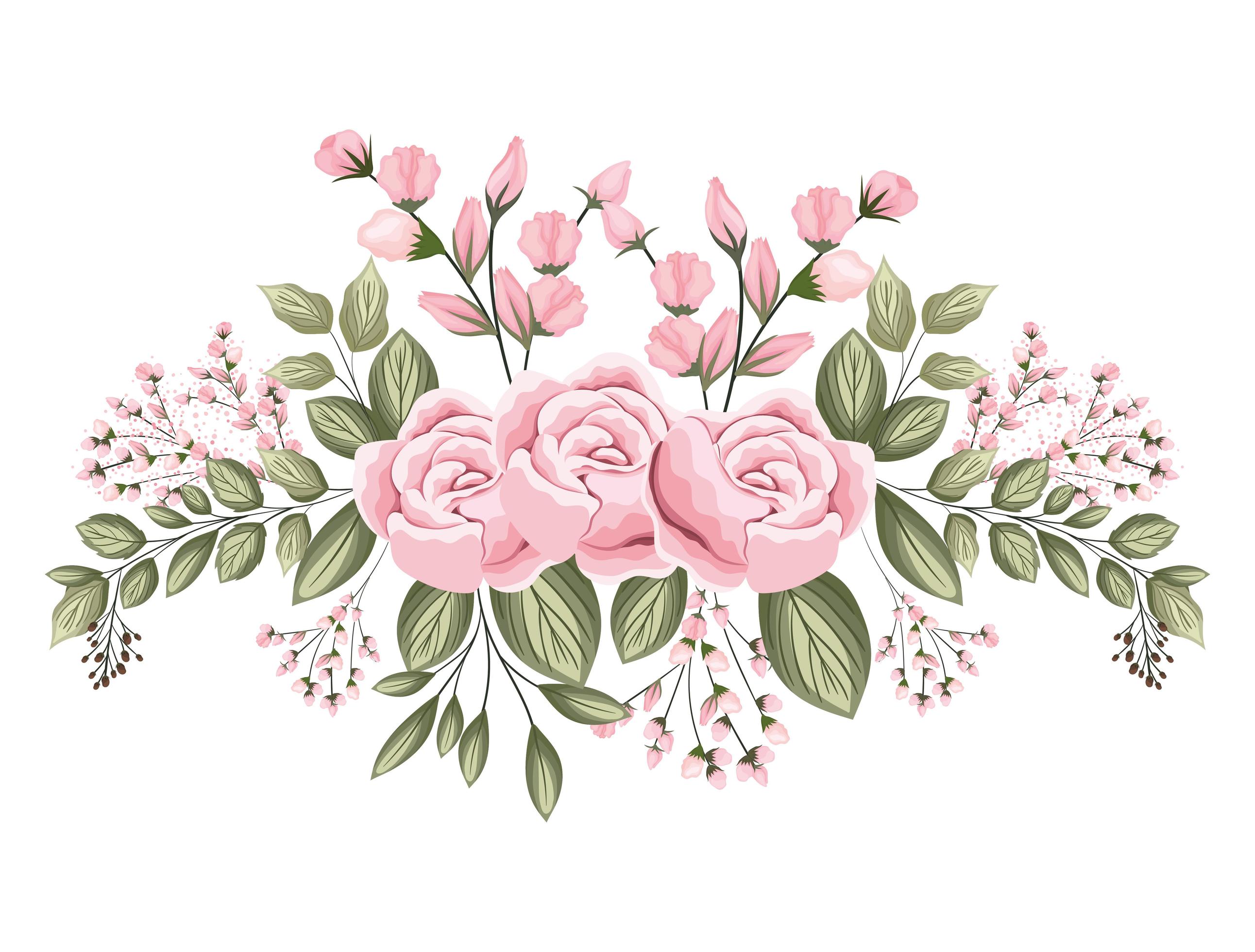 Pink roses flowers with buds and leaves painting Stock Free