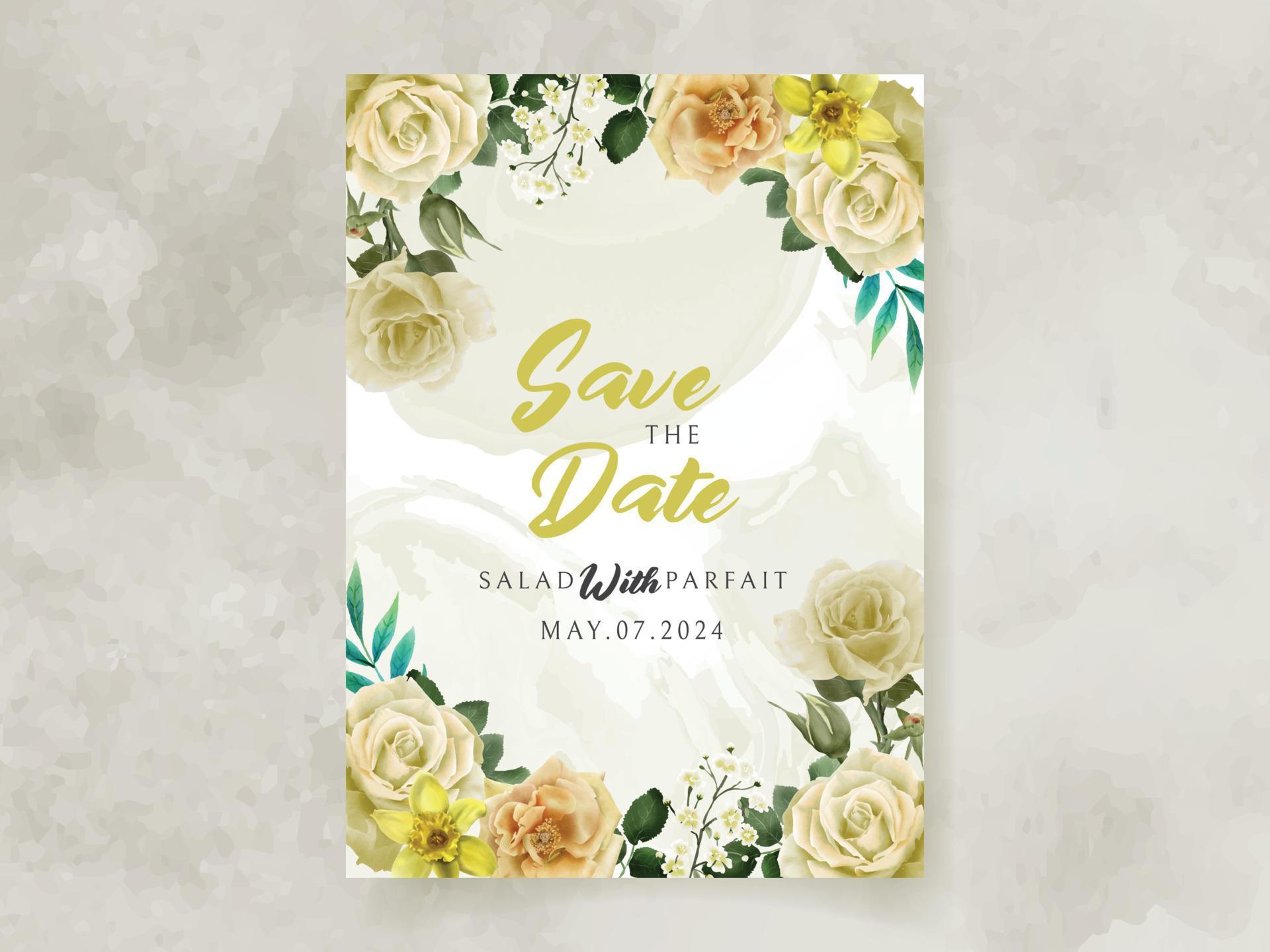 wedding invitation card with yellow flowers illustration Stock Free