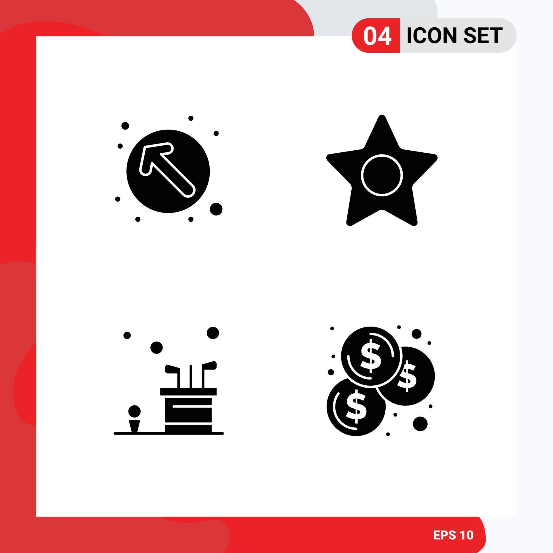 Modern Set of 4 Solid Glyphs Pictograph of arrow golf up left studio sport Editable Vector Design Elements Stock Free