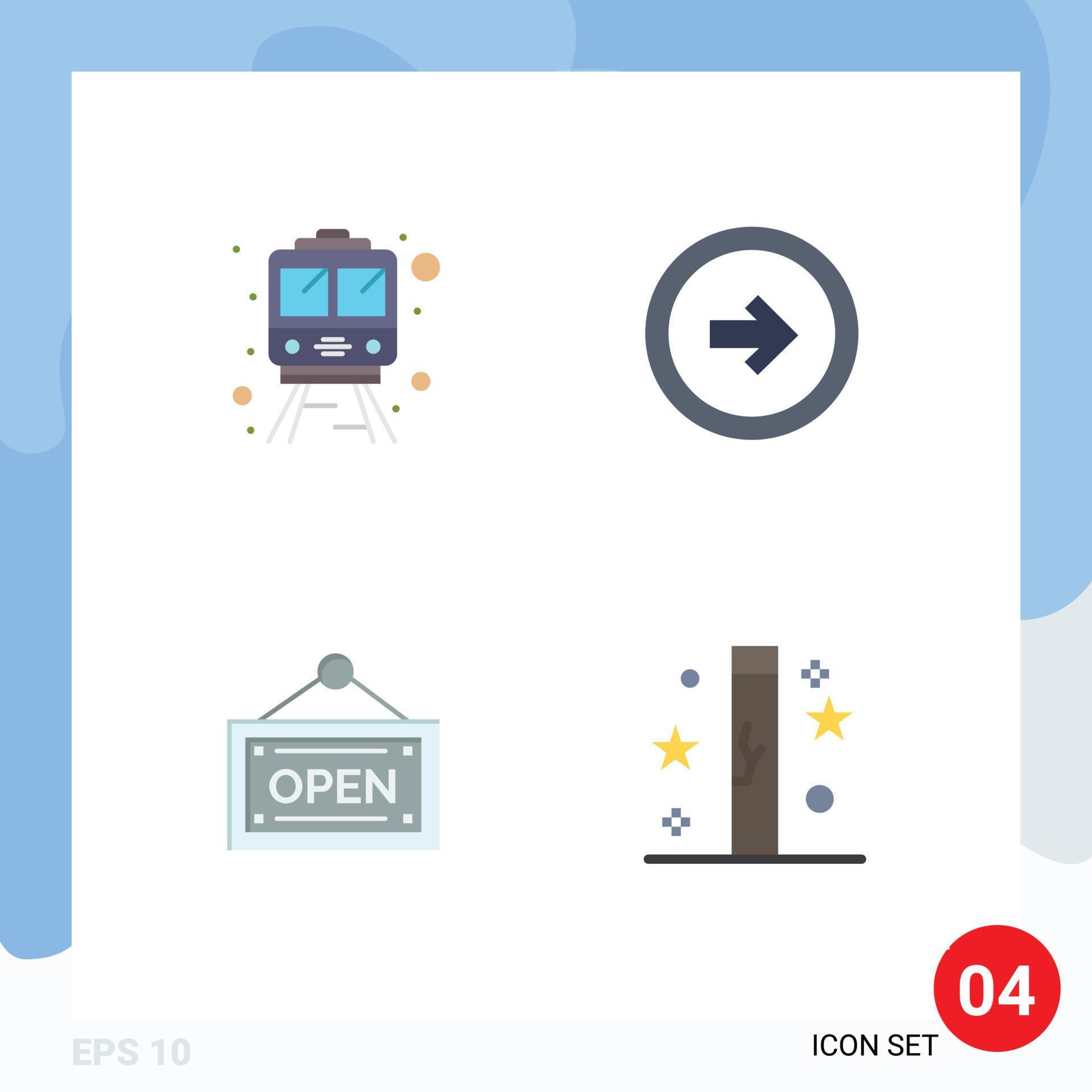 Universal Icon Symbols Group of 4 Modern Flat Icons of rail shop arrow user interface celebration Editable Vector Design Elements Stock Free