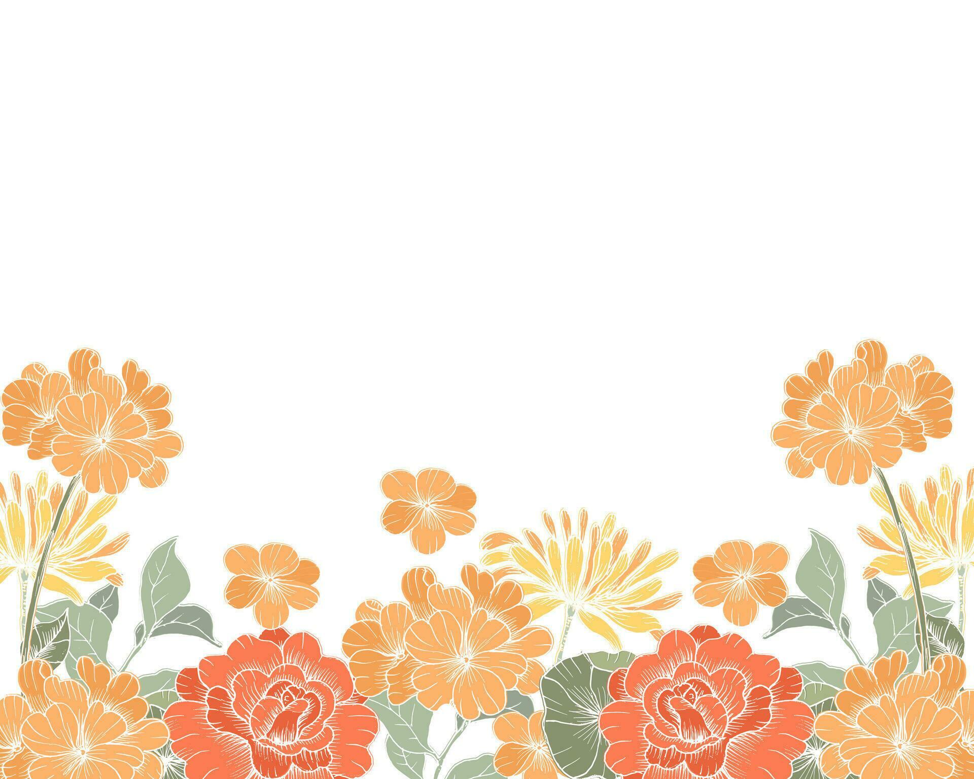 Hand Drawn Orange Rose and Wild Flower Background Stock Free and Free SVG