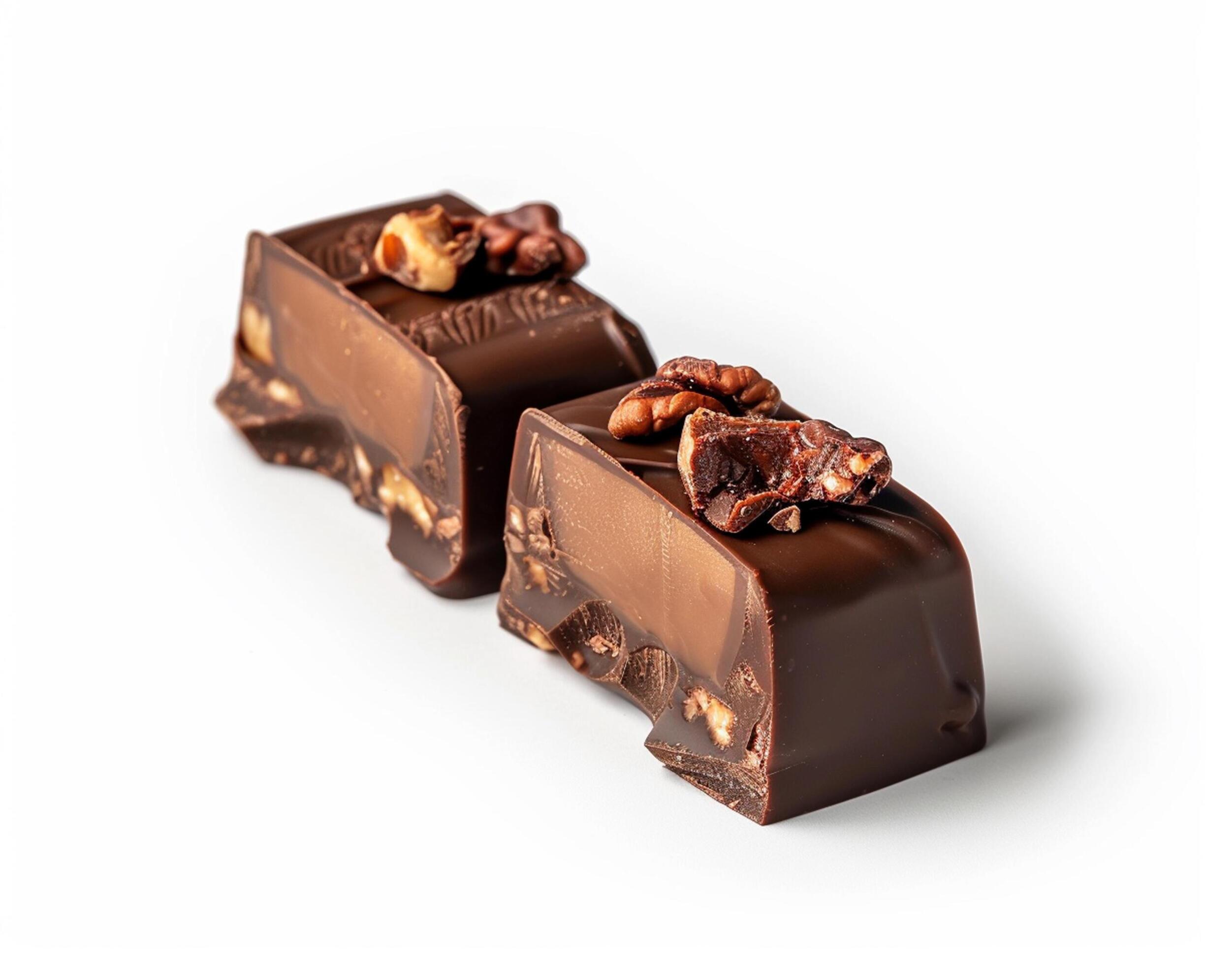 two pieces of chocolate with nuts on top Stock Free