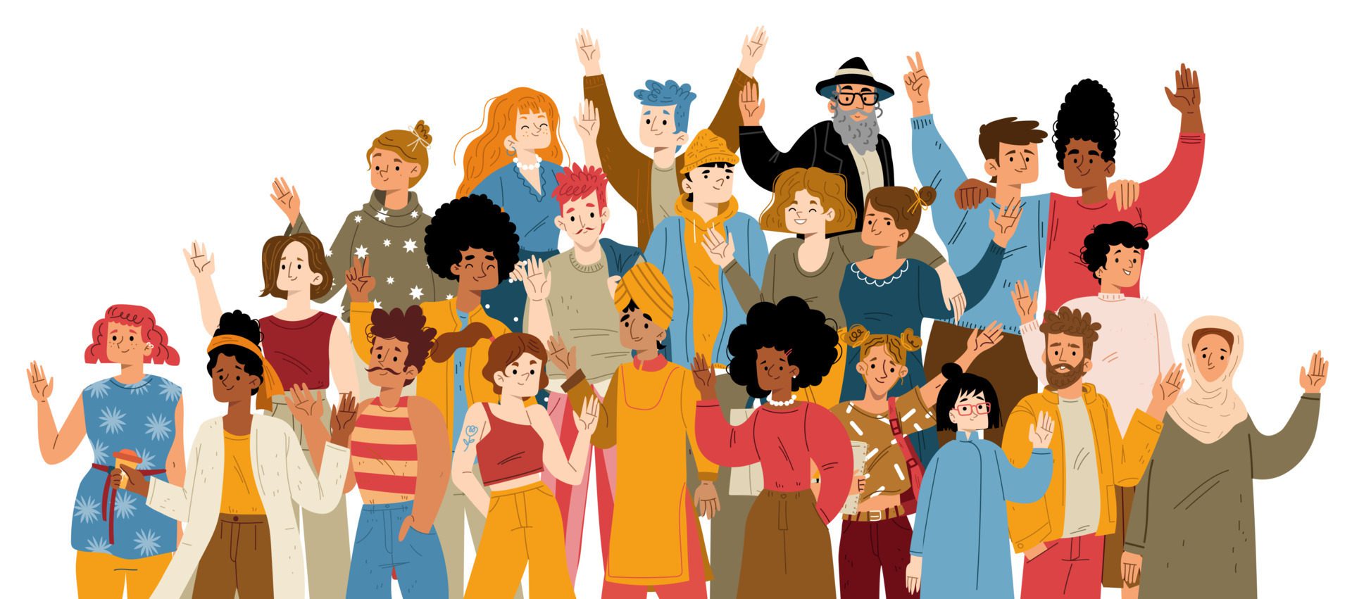 Multiracial group of happy people waving hand Free Vector