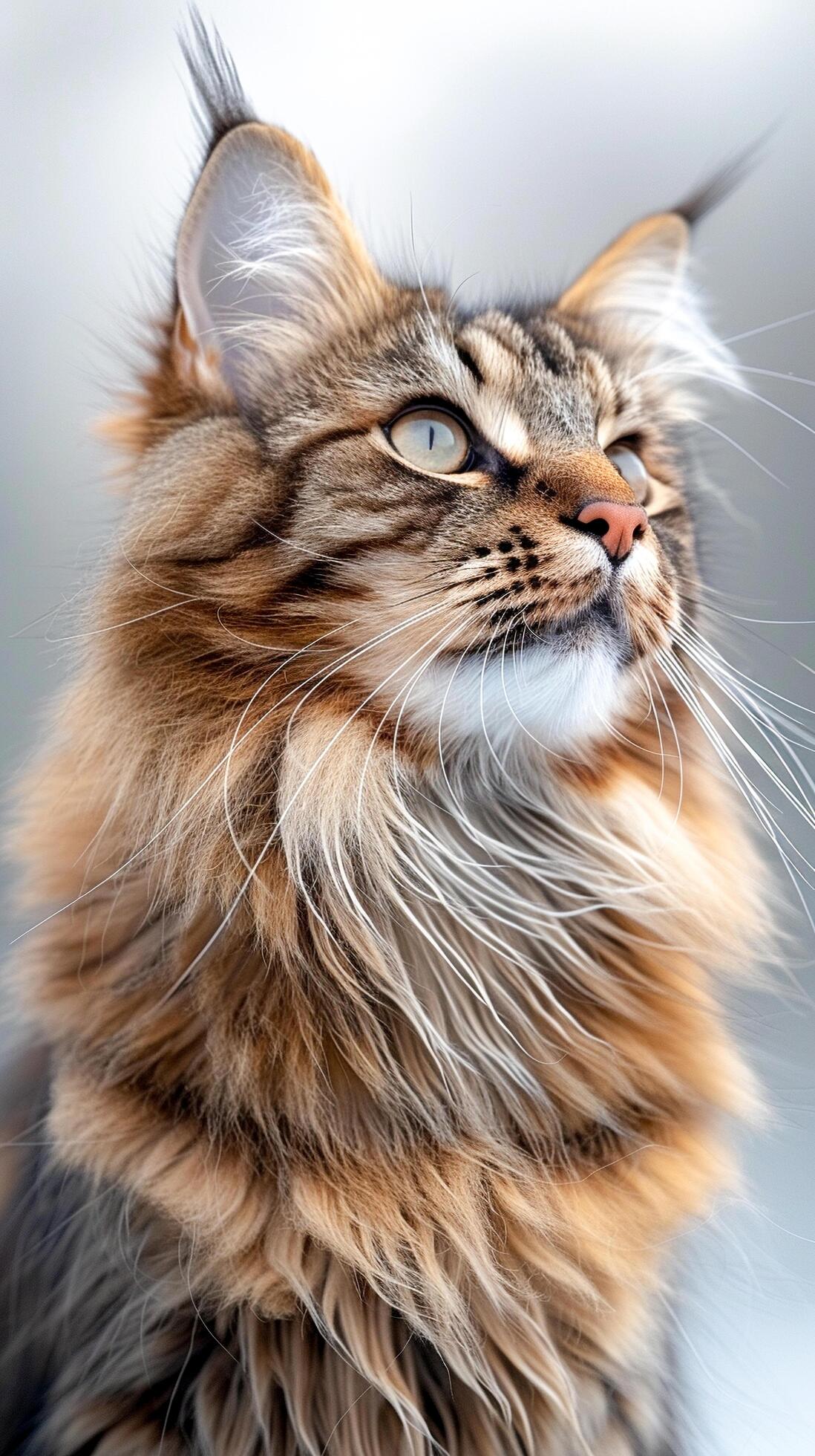 Portrait of a Maine Coon cat full body against a white background. Stock Free