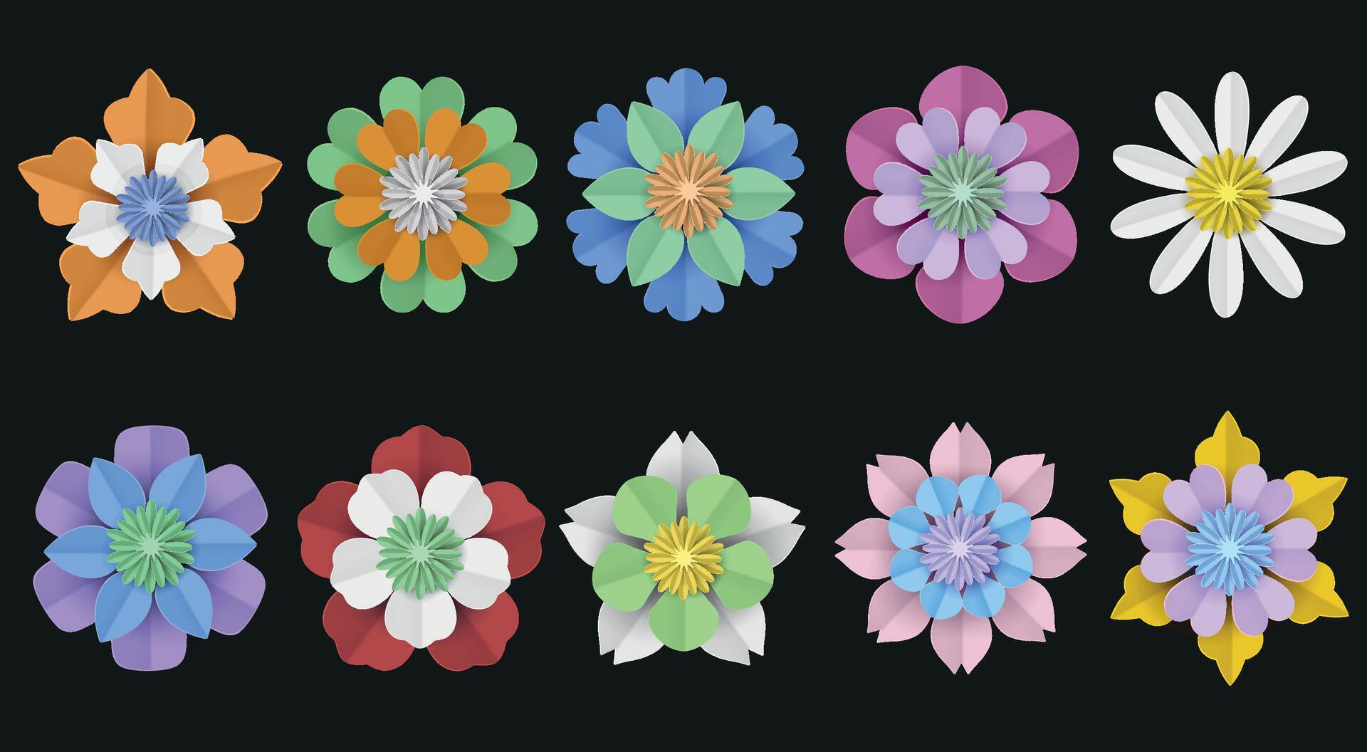 set of colorful paper flowers. collection of isolated flower Stock Free