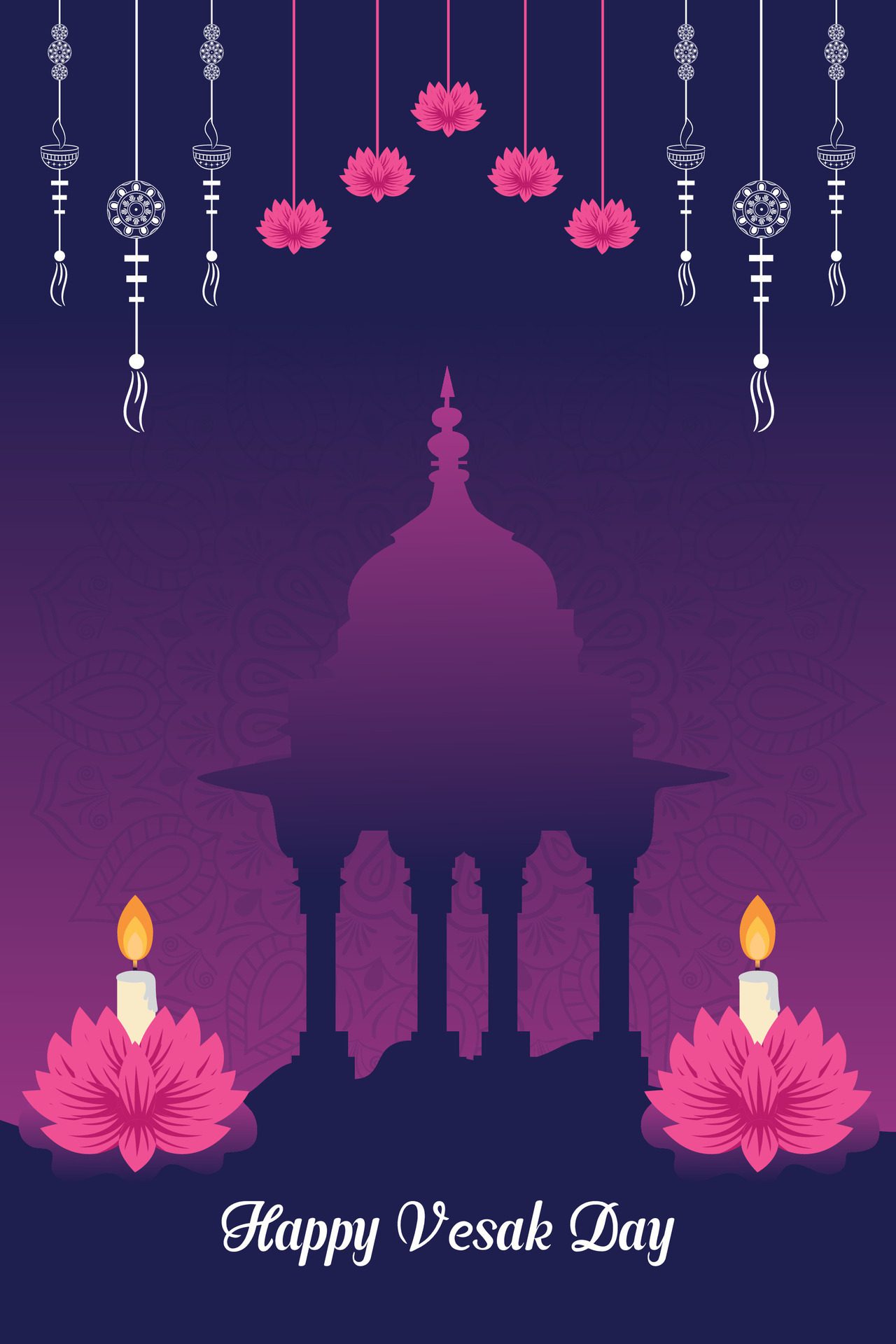 Flat vertical poster template for vesak day illustration festival celebration social media post and vesak day Banner Free Vector