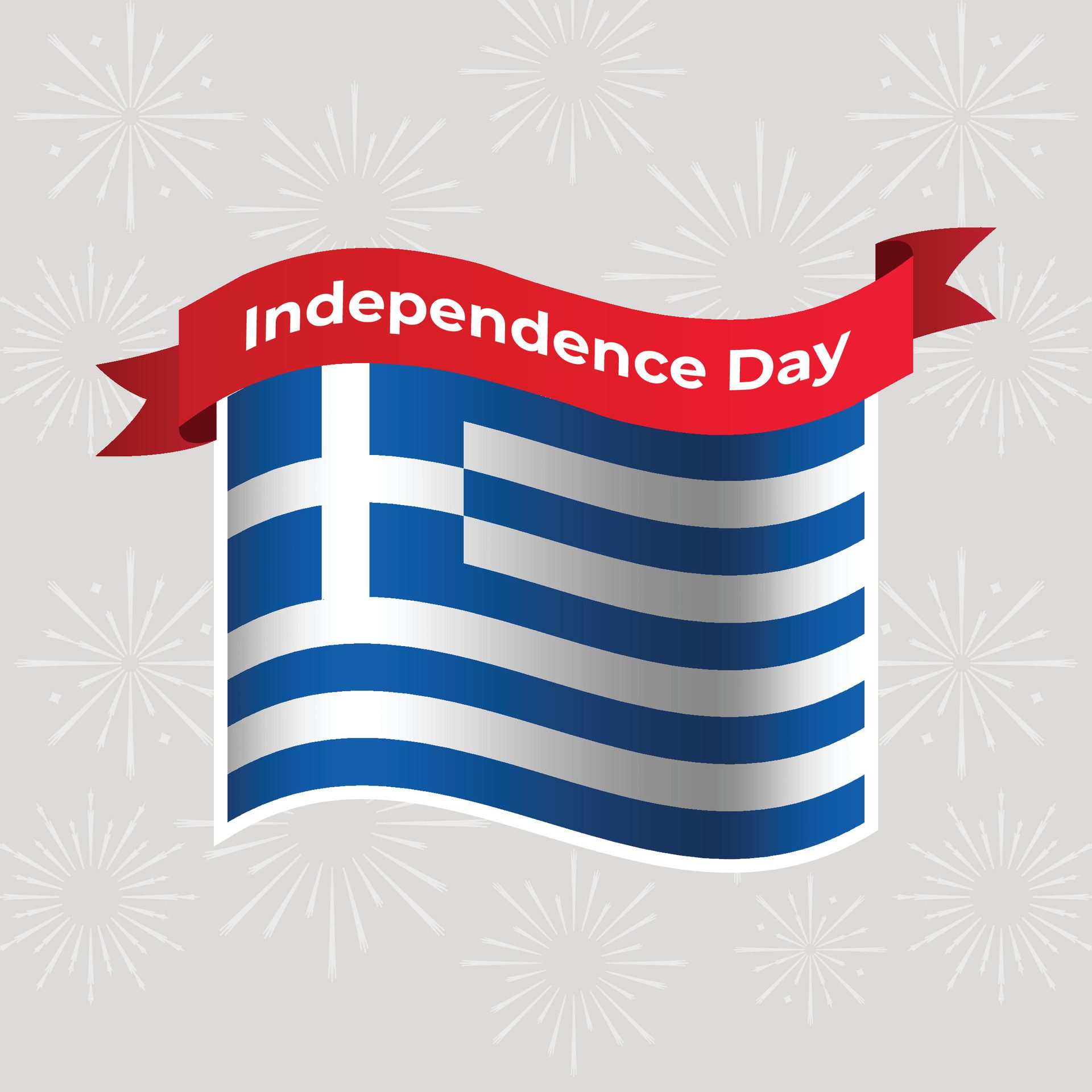 Greece Wavy Flag Independence Day Banner Background Free Vector