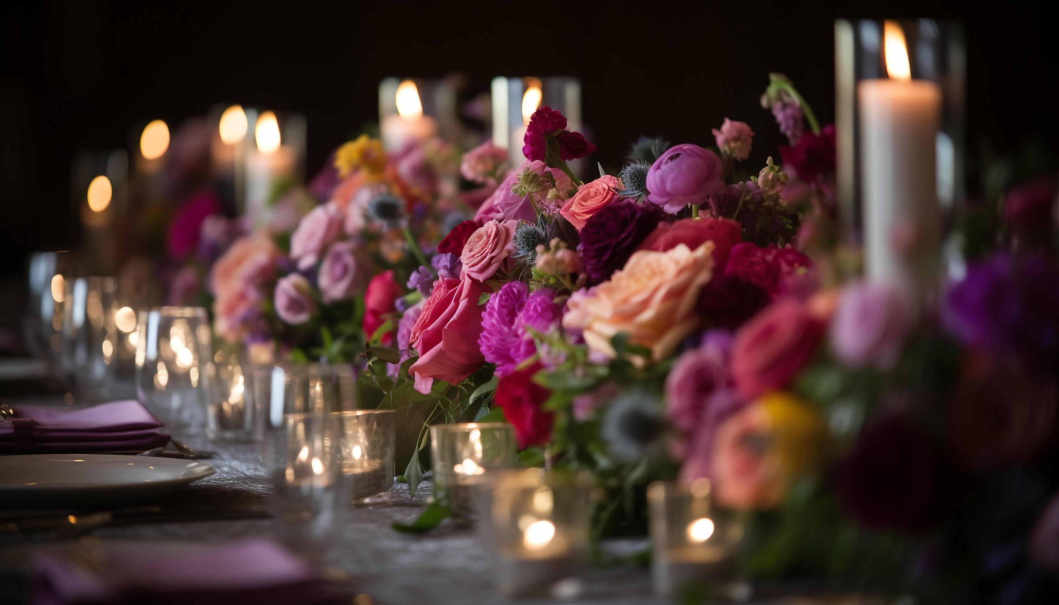 Elegant flower arrangement on table for wedding celebration generated by AI Stock Free