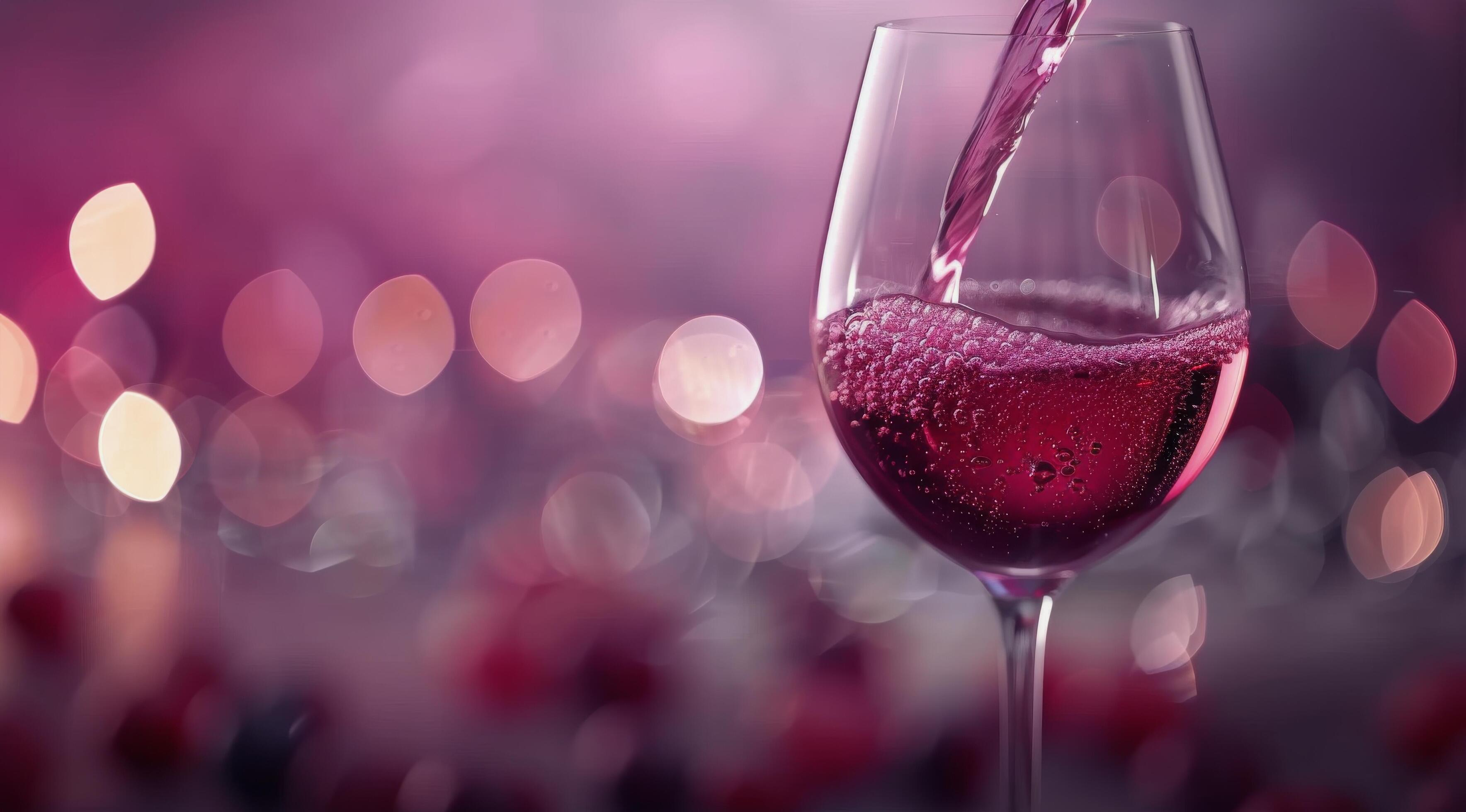 Red Wine Pouring Into Glass Against Bokeh Background Stock Free