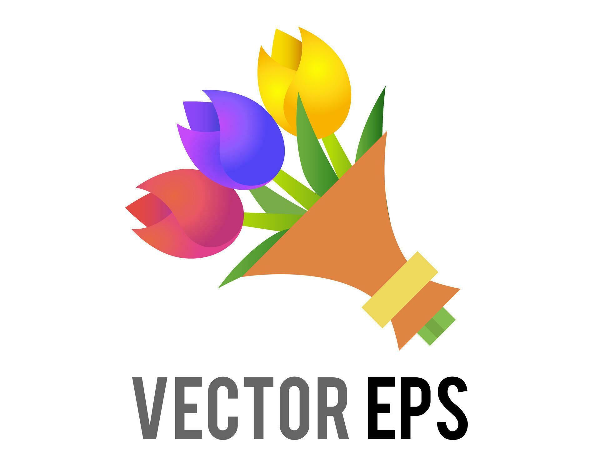 Vector bouquet of pink, blue and yellow flowers icon with green stems tied Stock Free and Free SVG