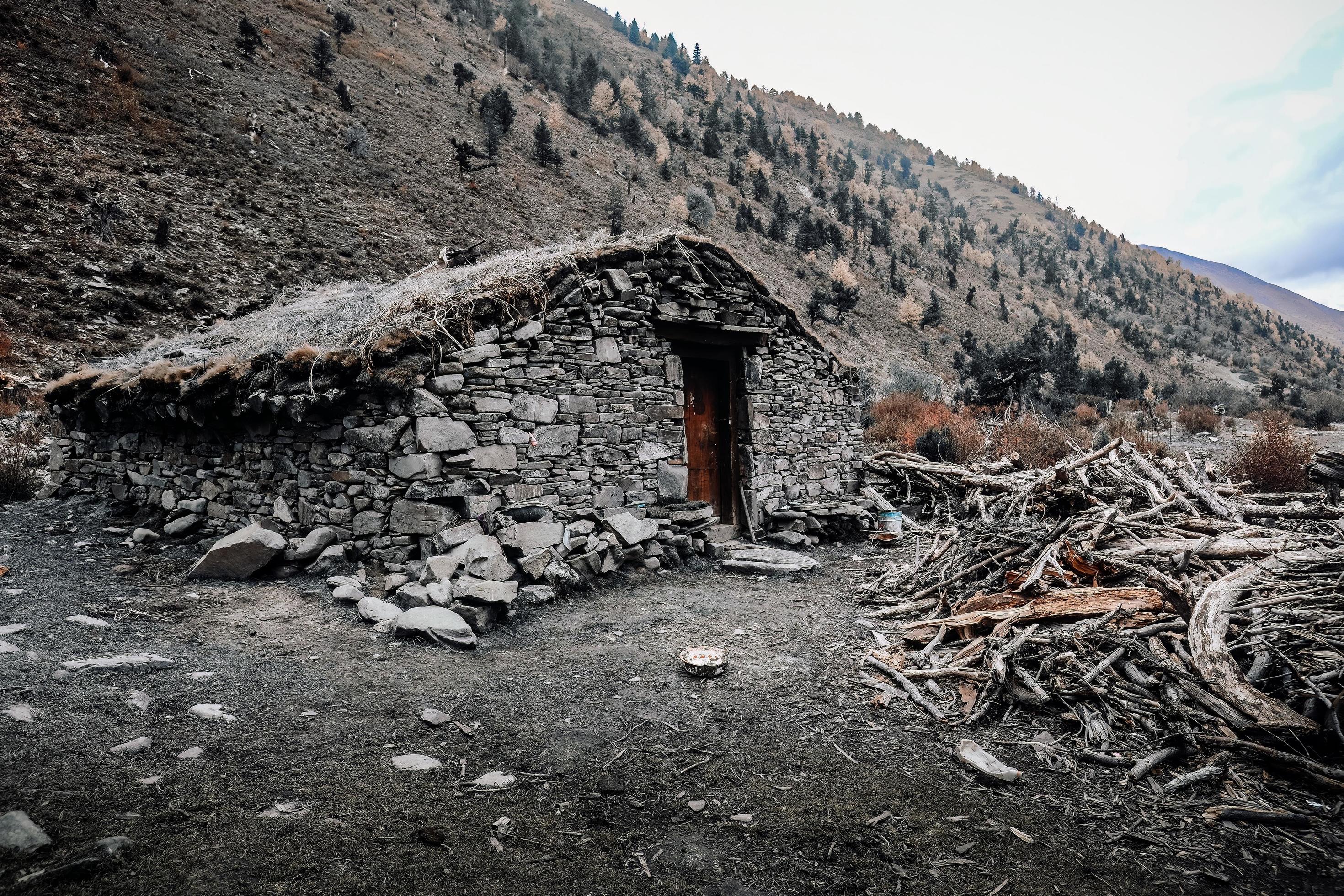 Stone Houses of Alpine Herdsmen in Tibetan Areas of China Stock Free