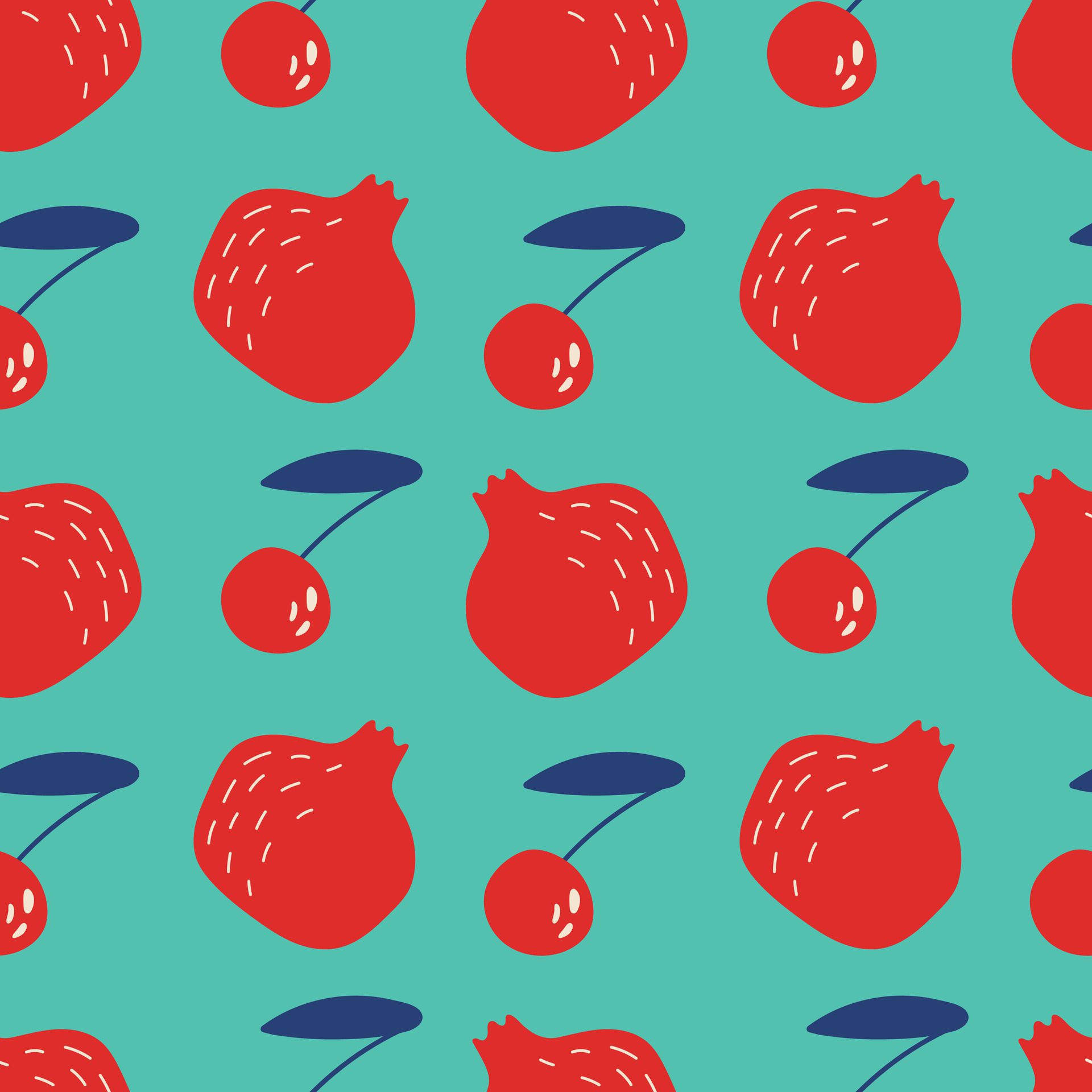 Pomegranate and cherry seamless pattern. . For wrapping paper, clothes, cover, case Free Vector