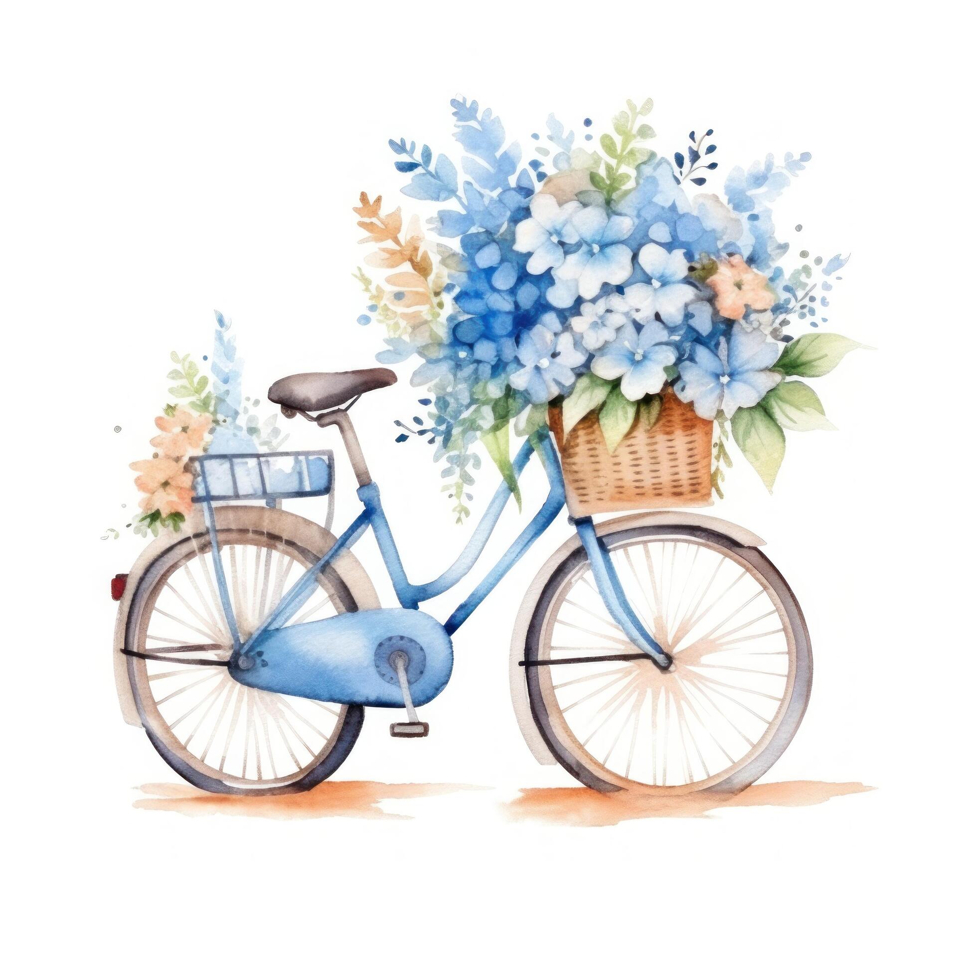 Cute watercolor bicycle with flowers. Illustration Stock Free