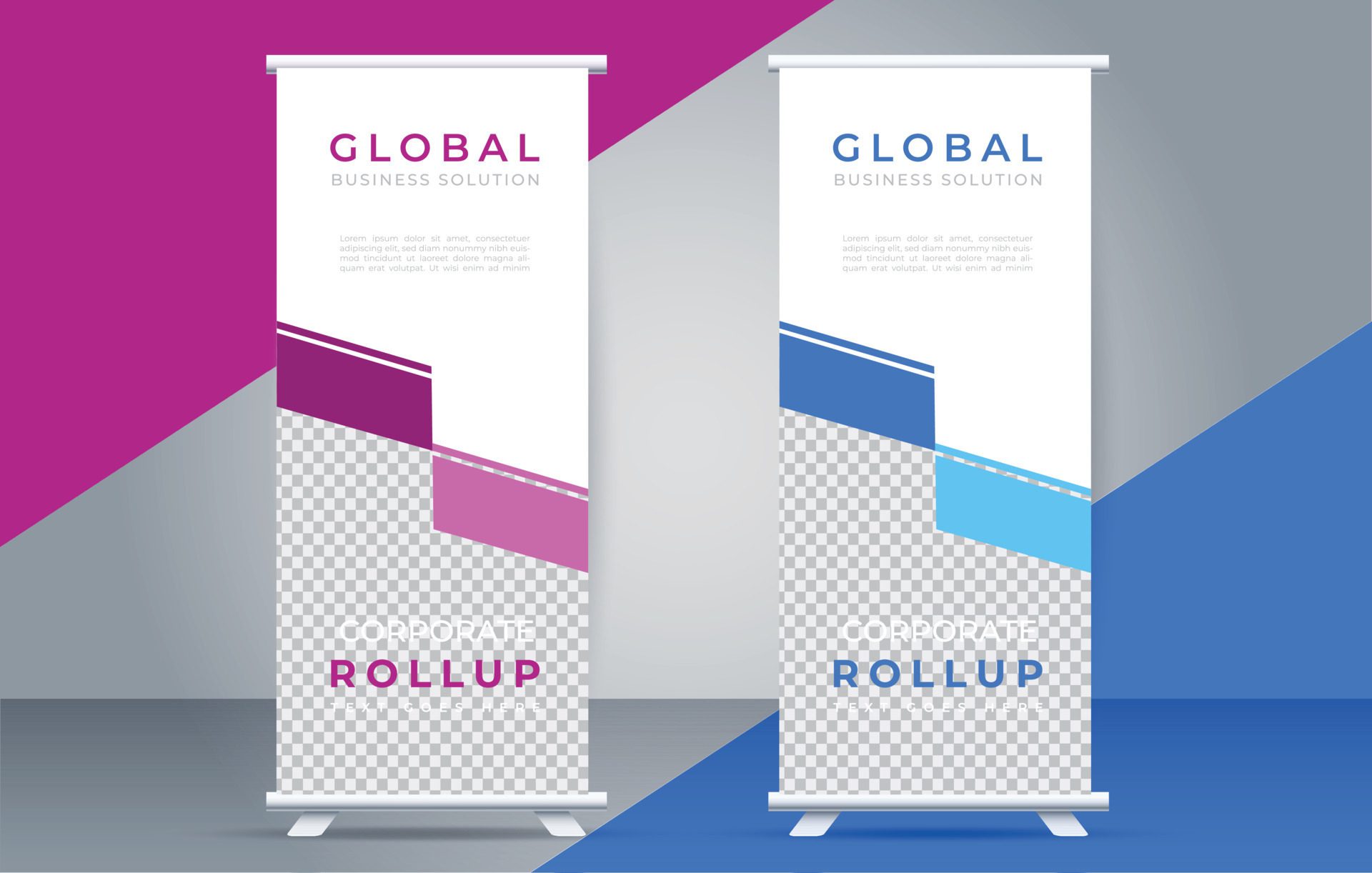 roll up banner template display standee for presentation purpose Free Vector