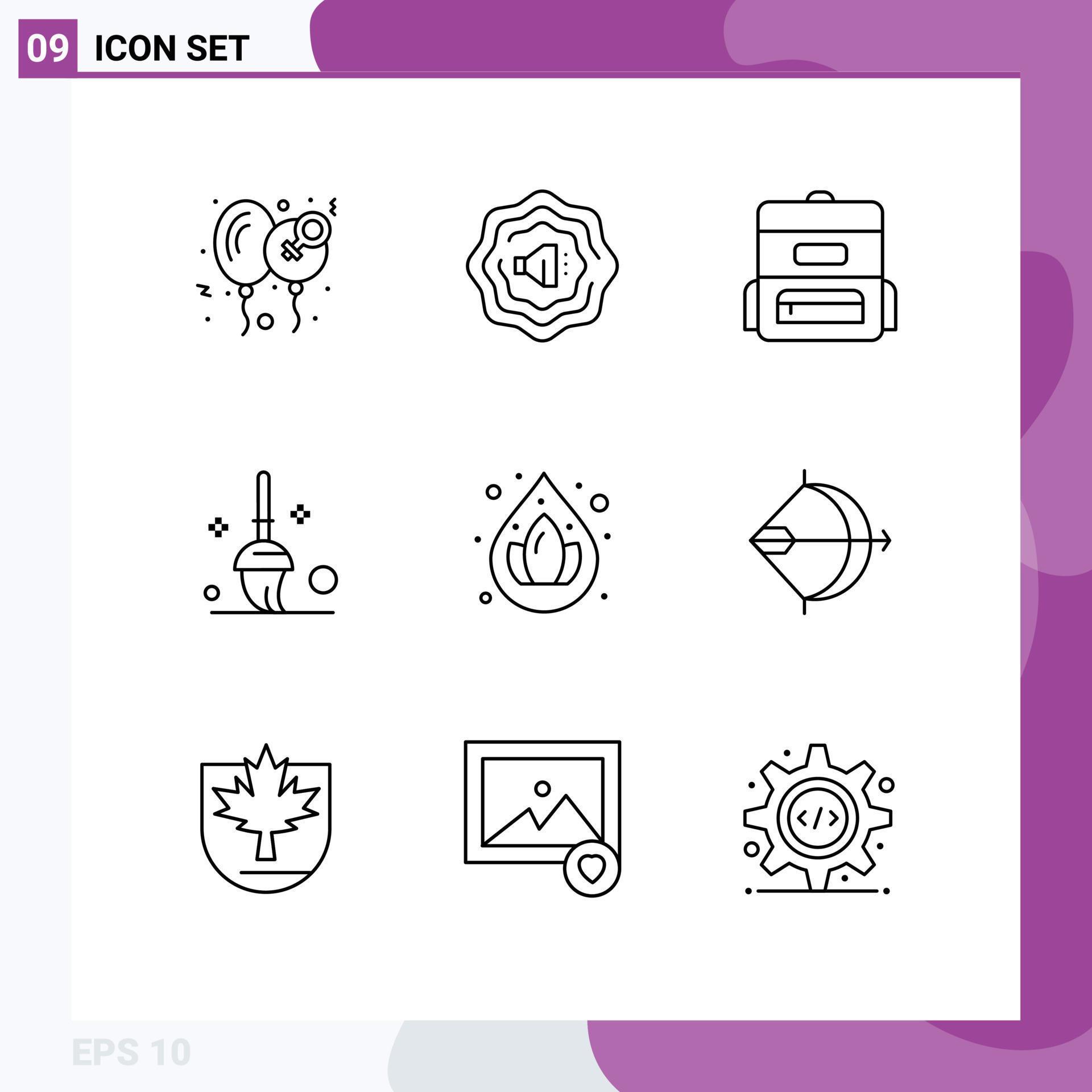 Pictogram Set of 9 Simple Outlines of arrow aim schoolbag droop water Editable Vector Design Elements Stock Free