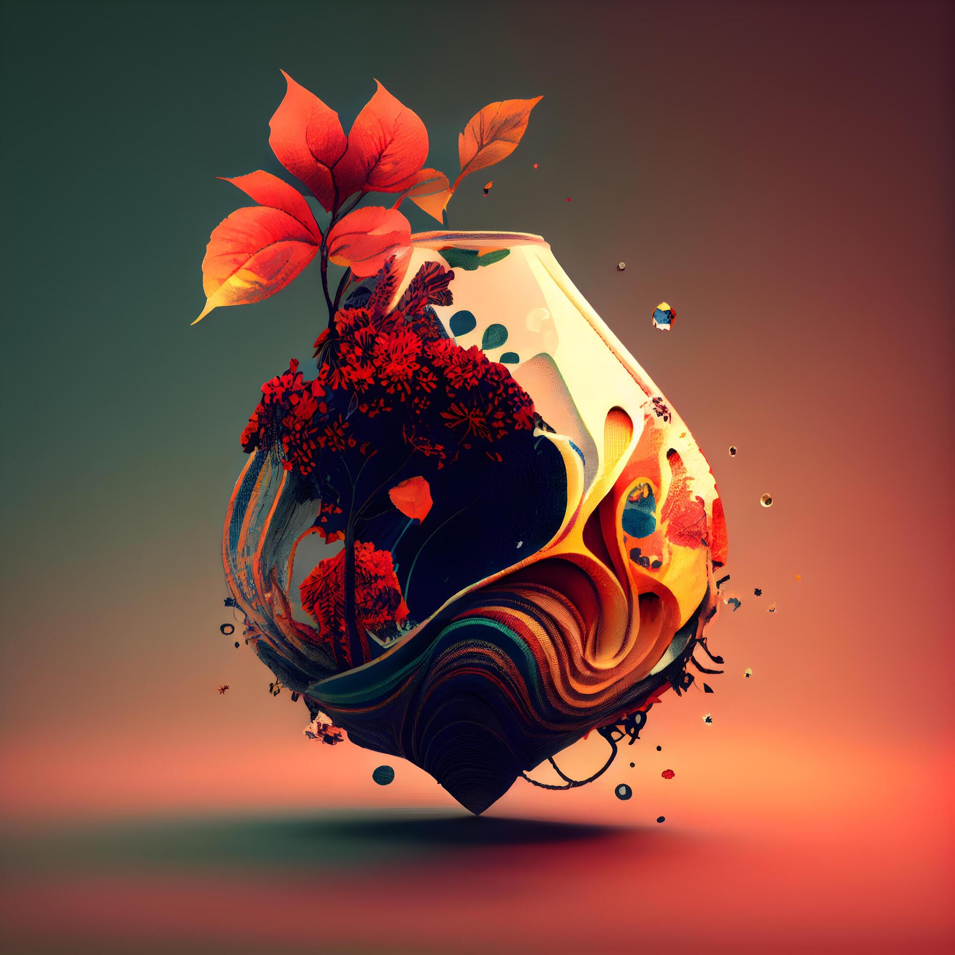 abstract floral background with vase and flowers. 3d illustration, Image Stock Free