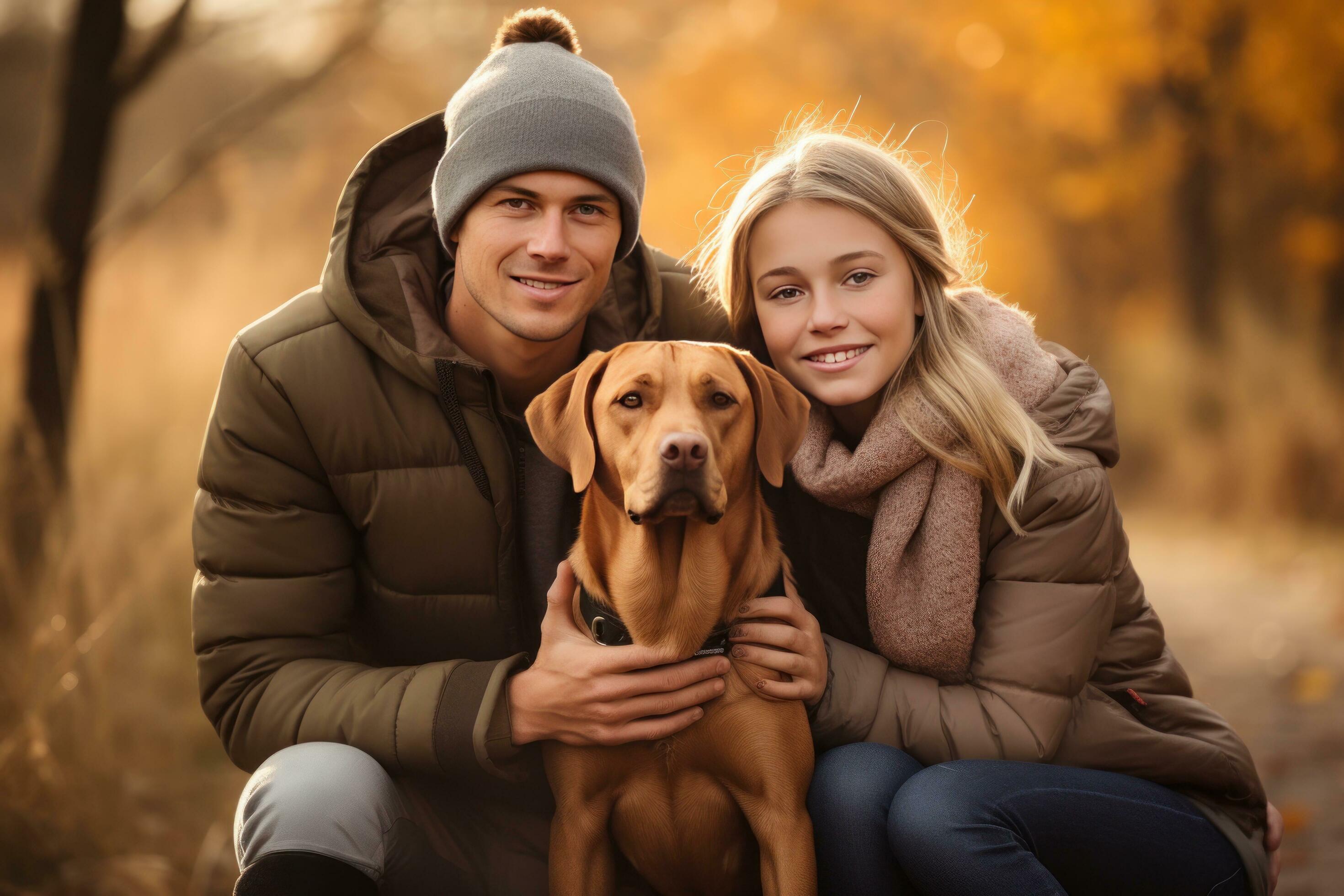 Happy family with dog Stock Free