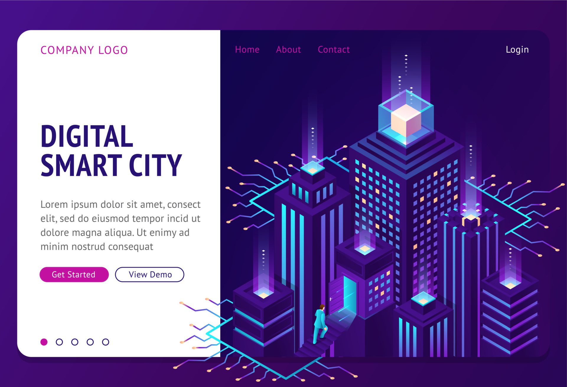 Digital smart city isometric landing page banner Free Vector