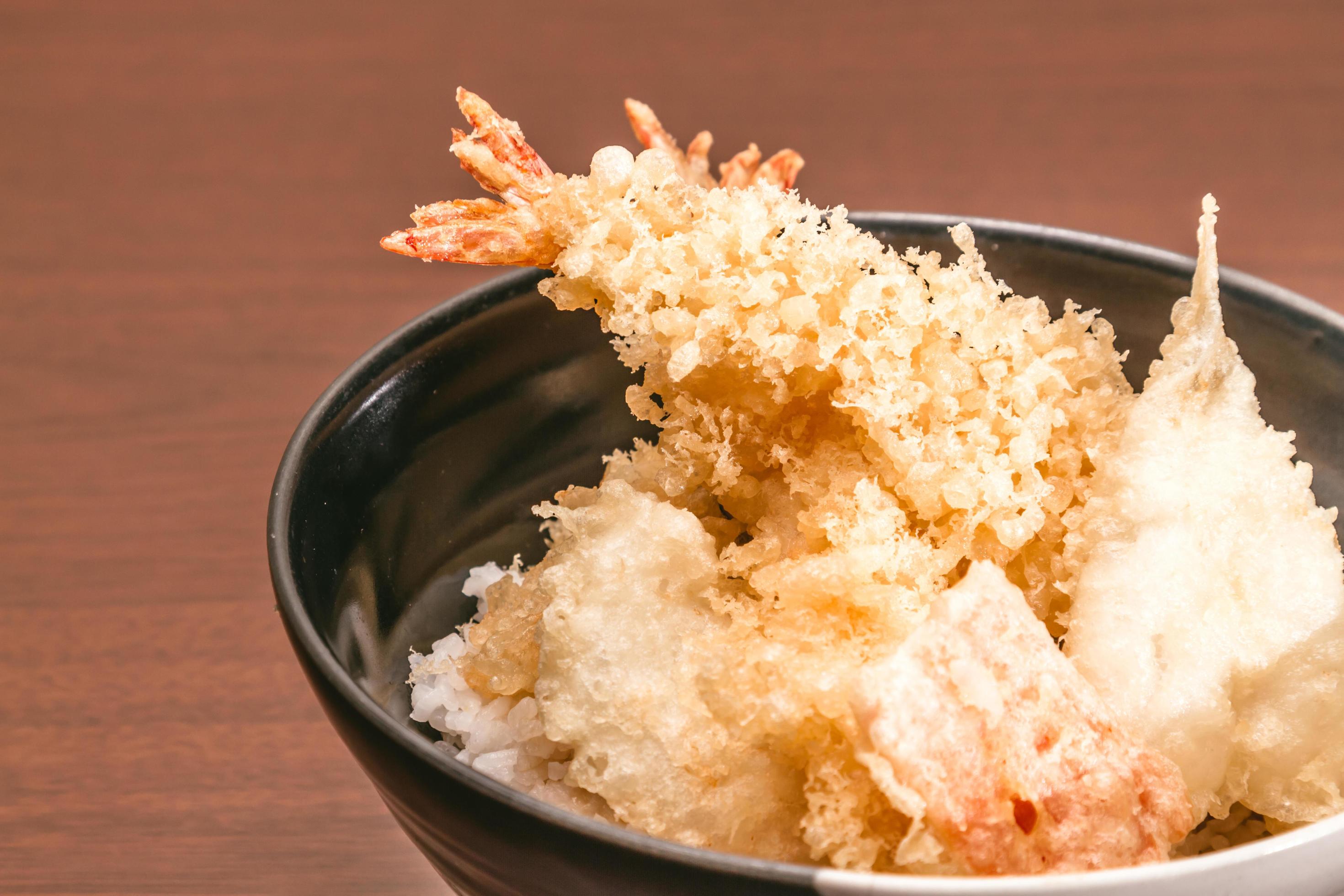 Tempura with rice in a bowl, Japanese food Stock Free