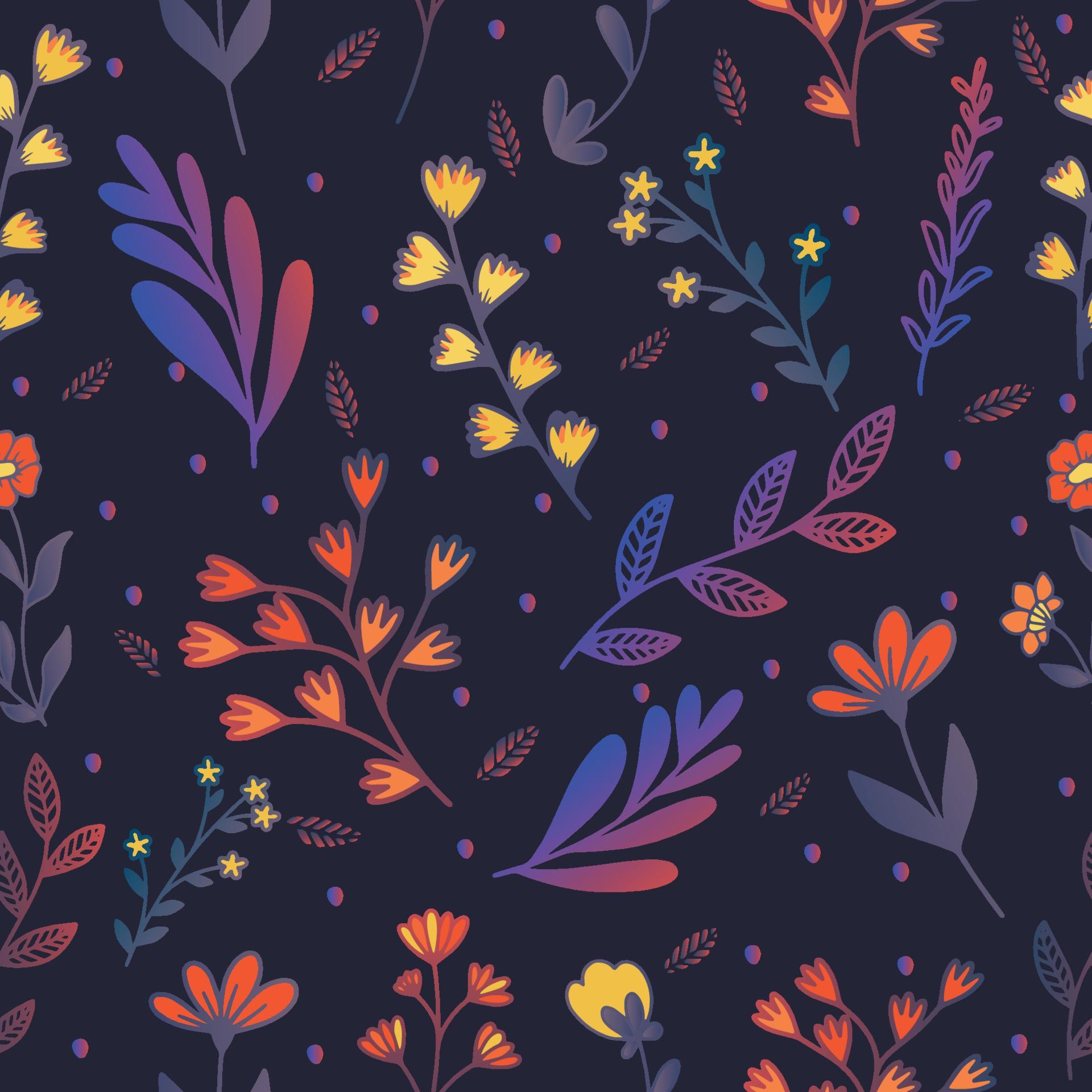 Beautiful seamless vector floral pattern bright flowers and leaves of the plant outline on a dark blue purple background Vector flowers Stock Free and Free SVG