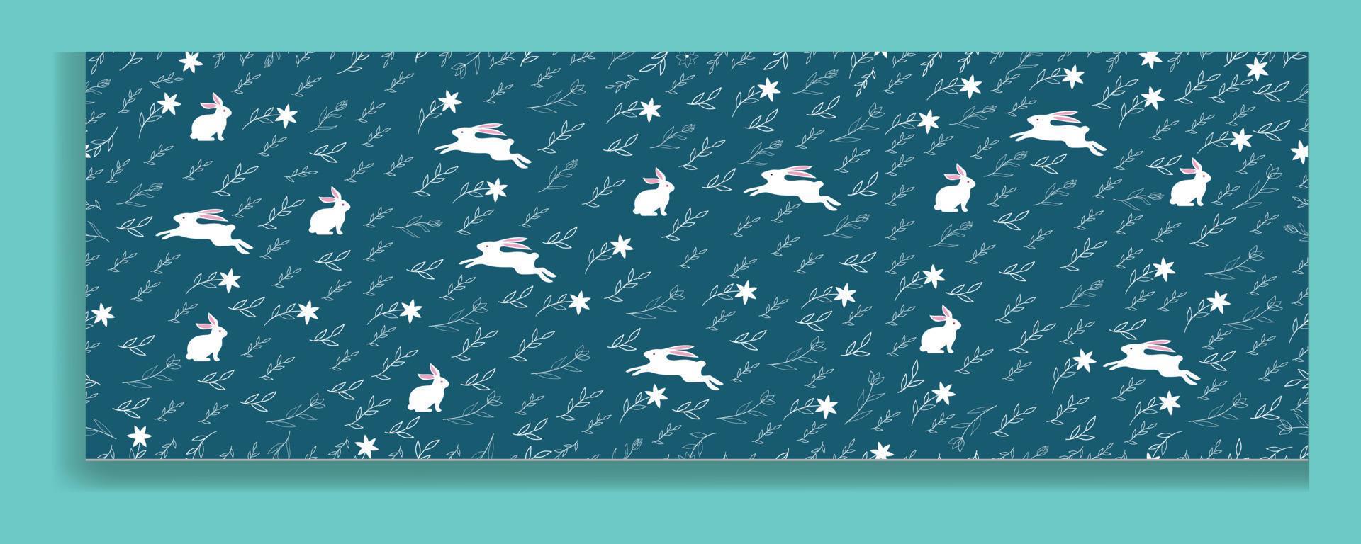 Seamless pattern icons with Easter eggs, flowers, bunnies and butterfly. Stock Free