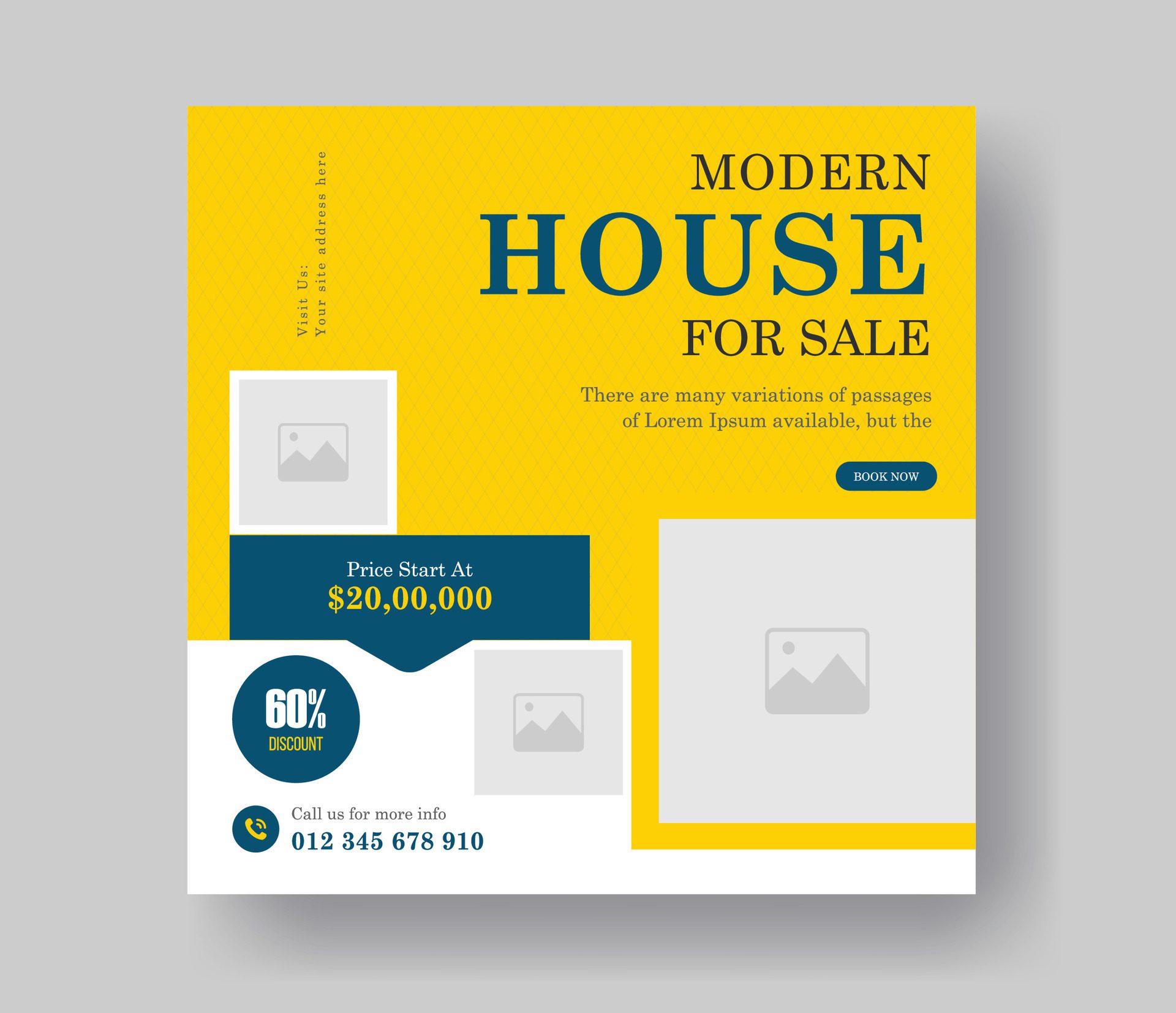 Real estate property or house for sale simple social media post banner Layout design with yellow shape. Free Vector