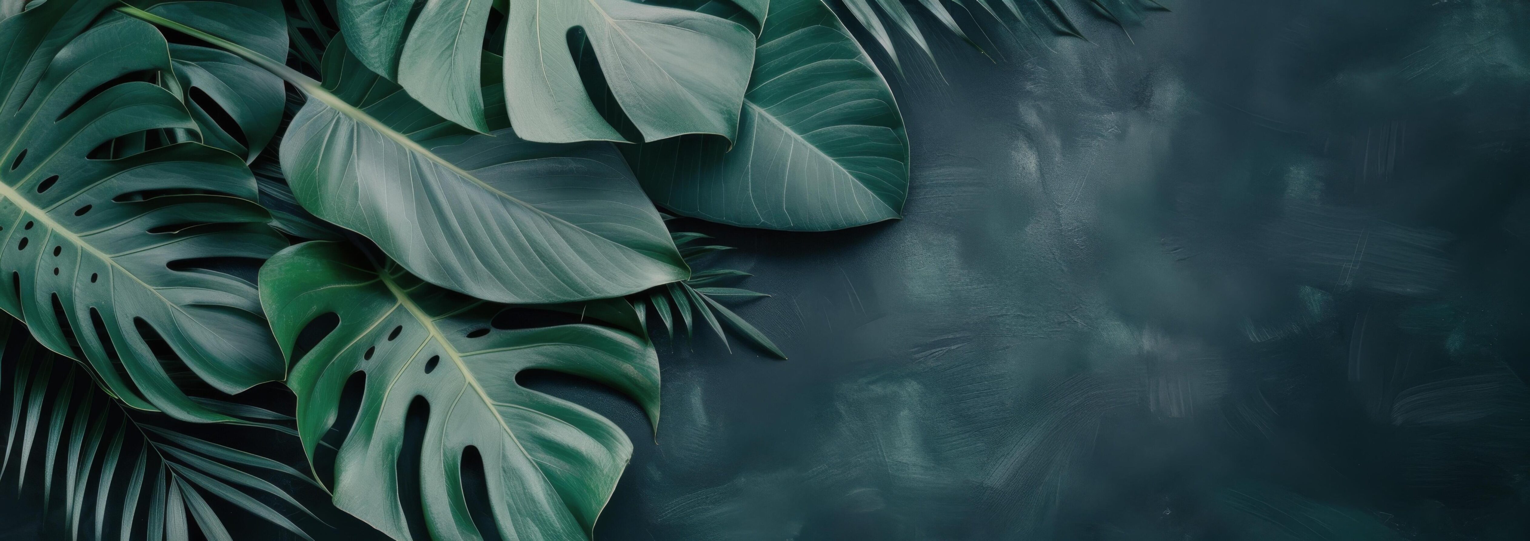 Tropical Leaf Arrangement on Teal Background Stock Free