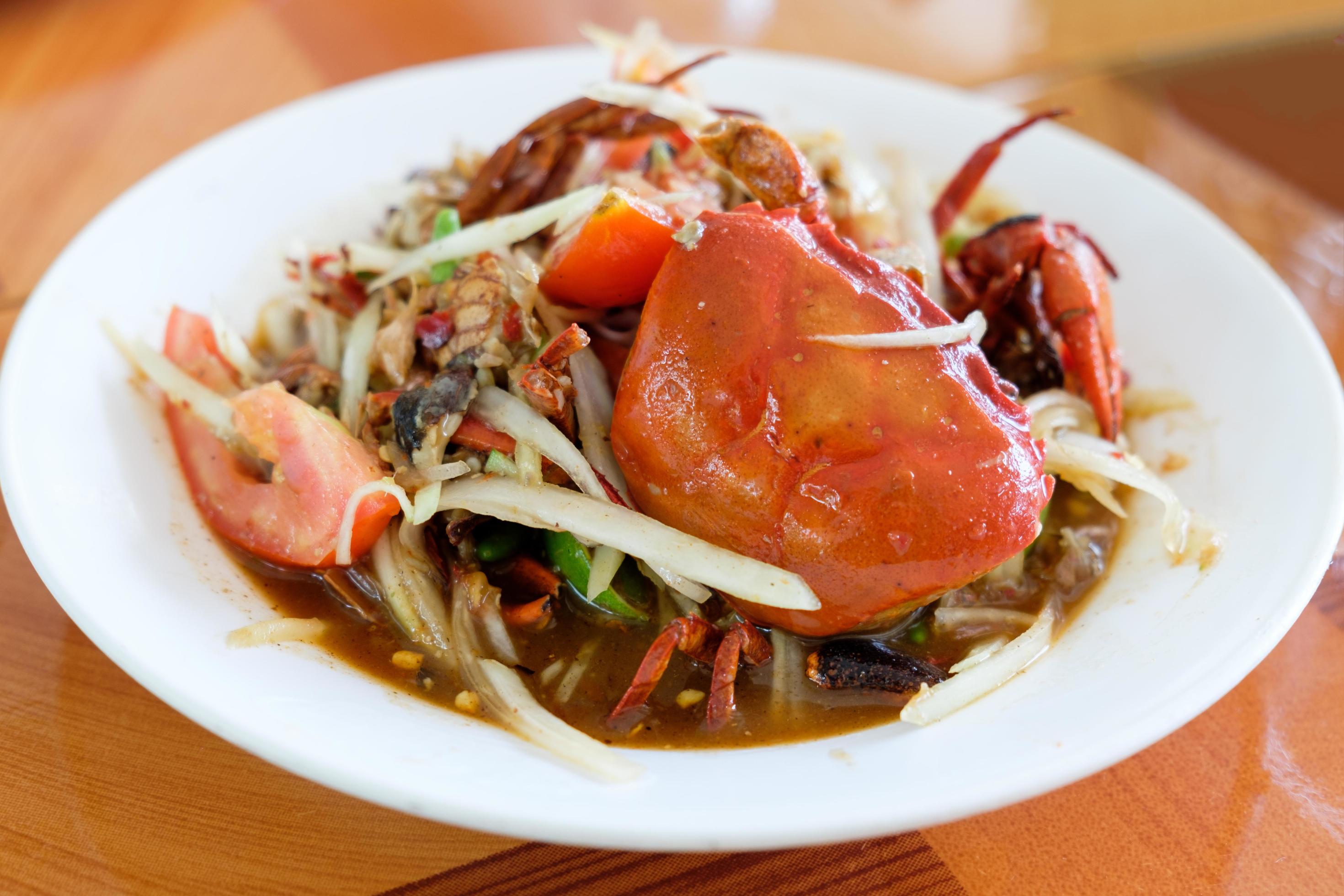 Somtum, papaya salad delicious food in thailand,Close-up Stock Free