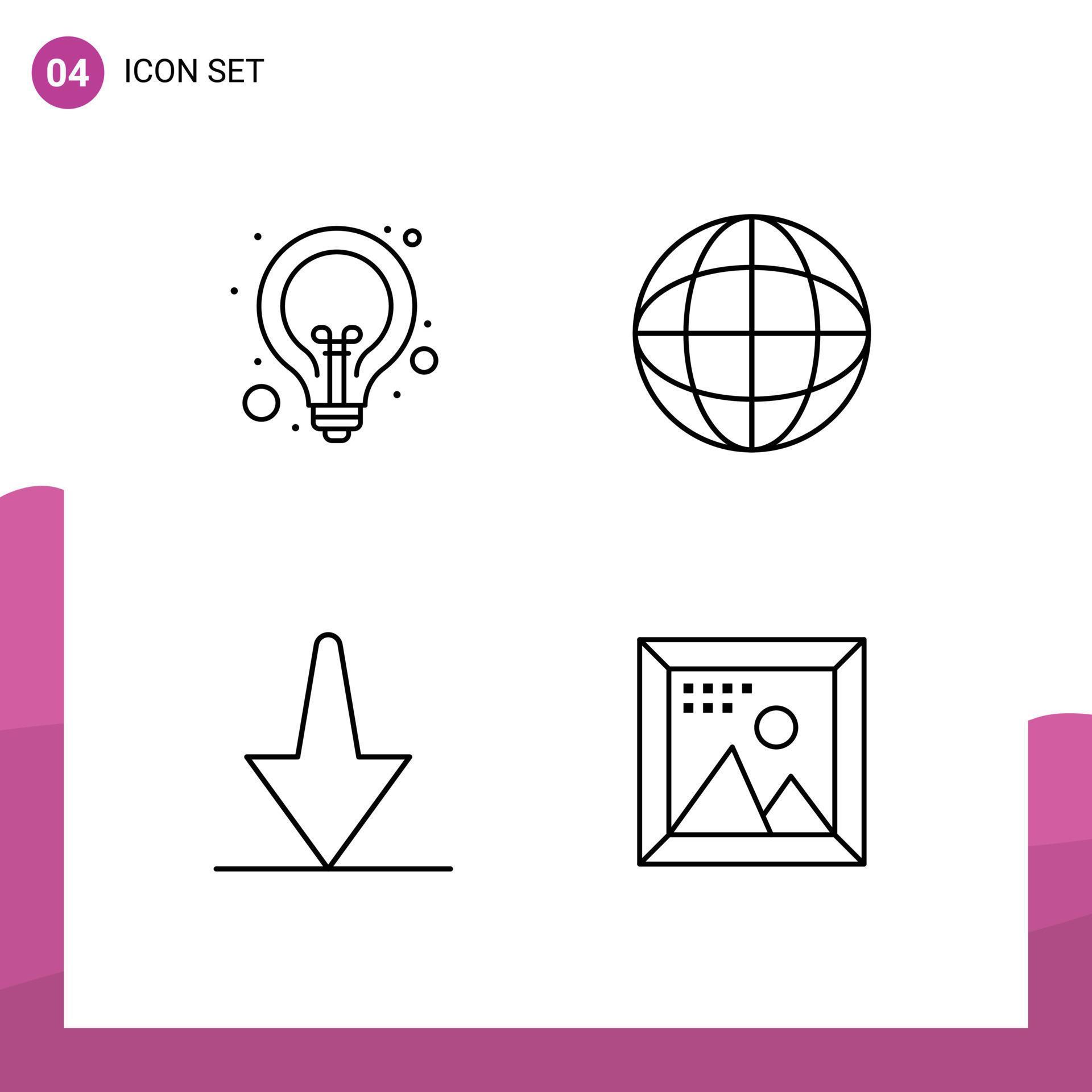 4 Creative Icons Modern Signs and Symbols of bulb arrow seo badge down Editable Vector Design Elements Stock Free