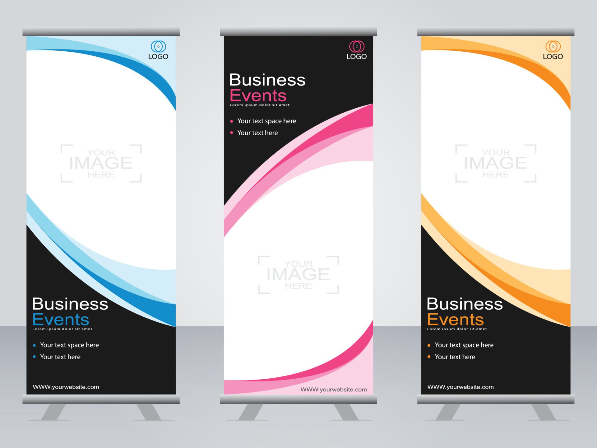 Business banner roll up set standee banner template. Free Vector