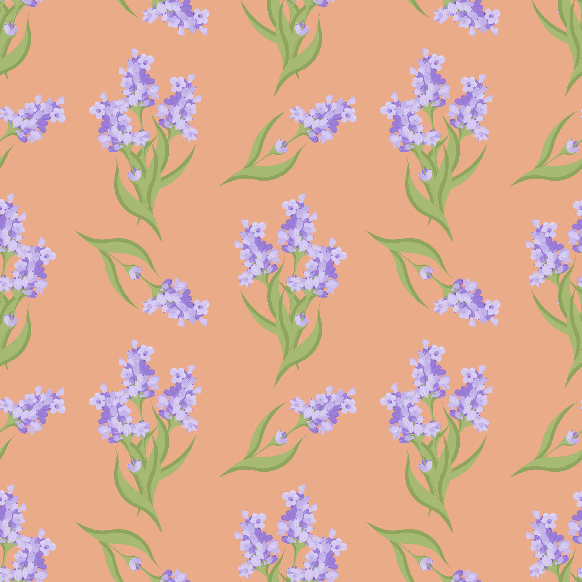 A sprig of lavender. Purple flower. Seamless pattern. illustration. Free Vector