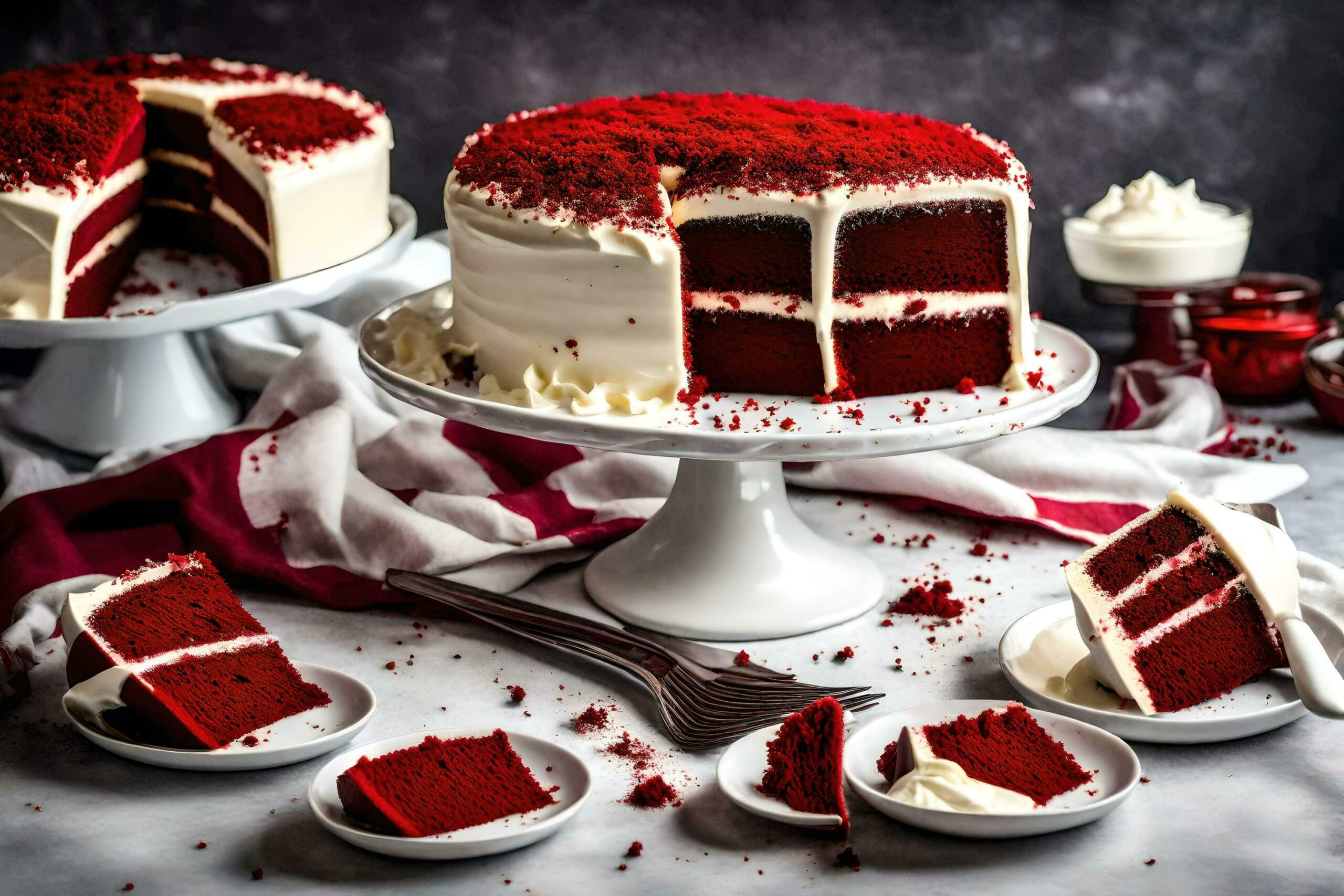 red velvet cake with a slice taken out Free Photo