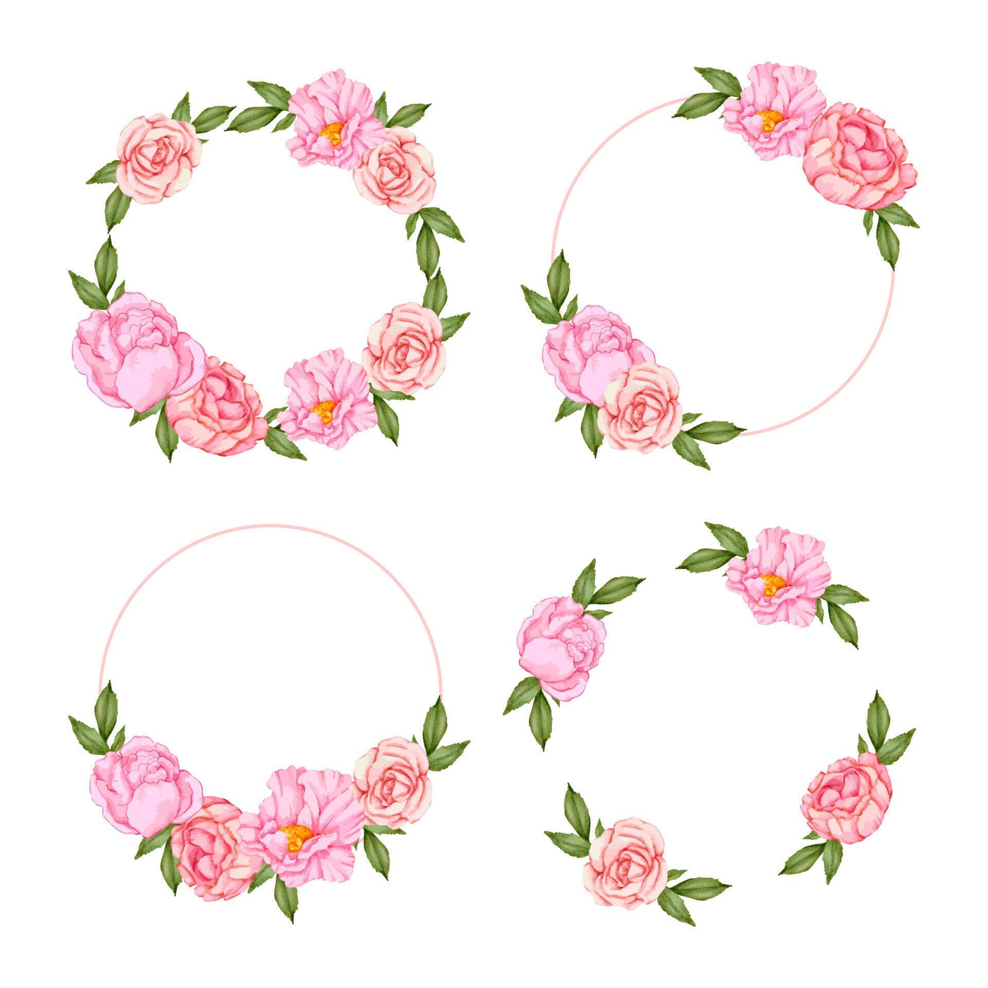 Floral Frame wreaths. Set of botanical frame watercolor bouquet flowers. Stock Free