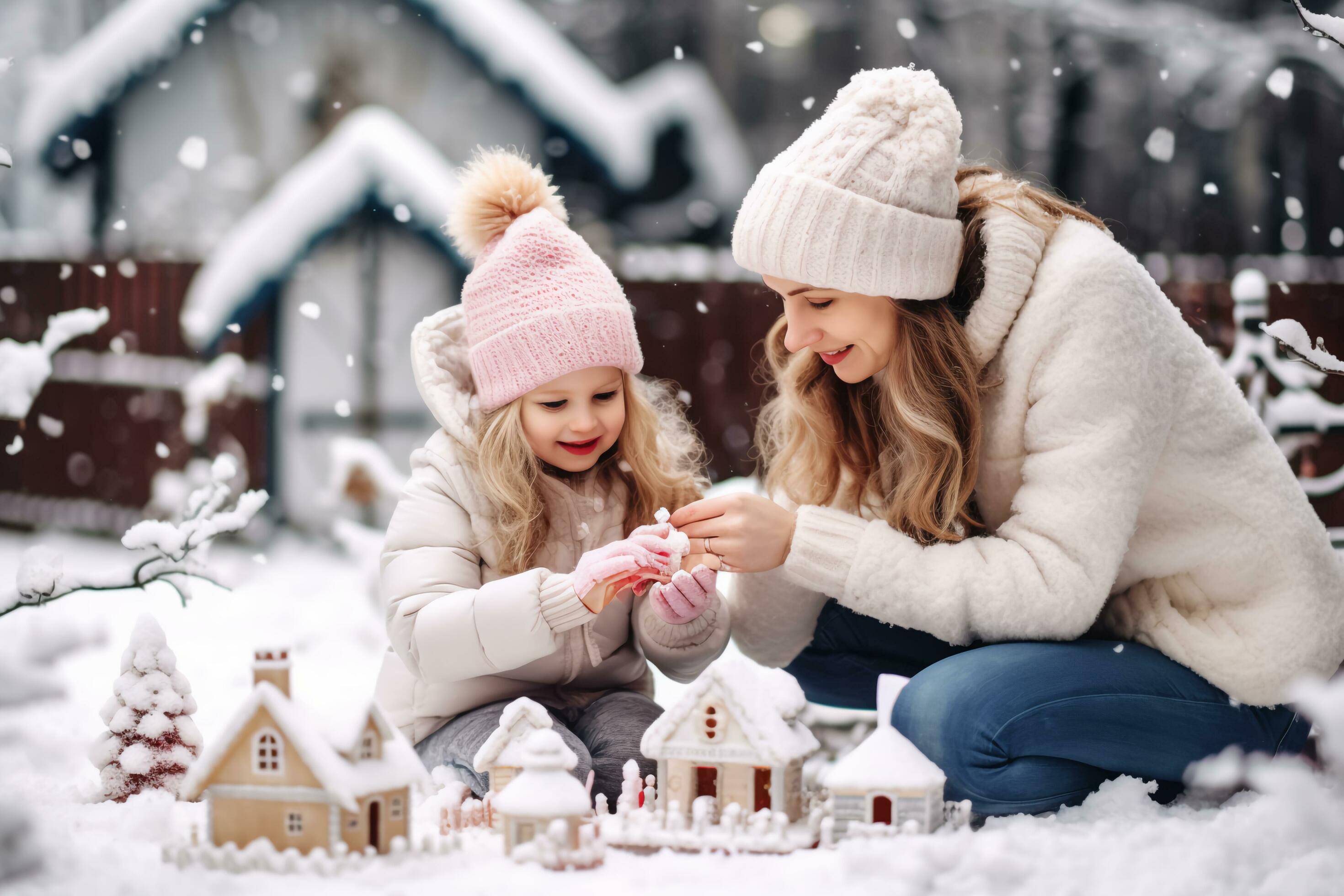 Family Love in the Snow – AI generated Stock Free