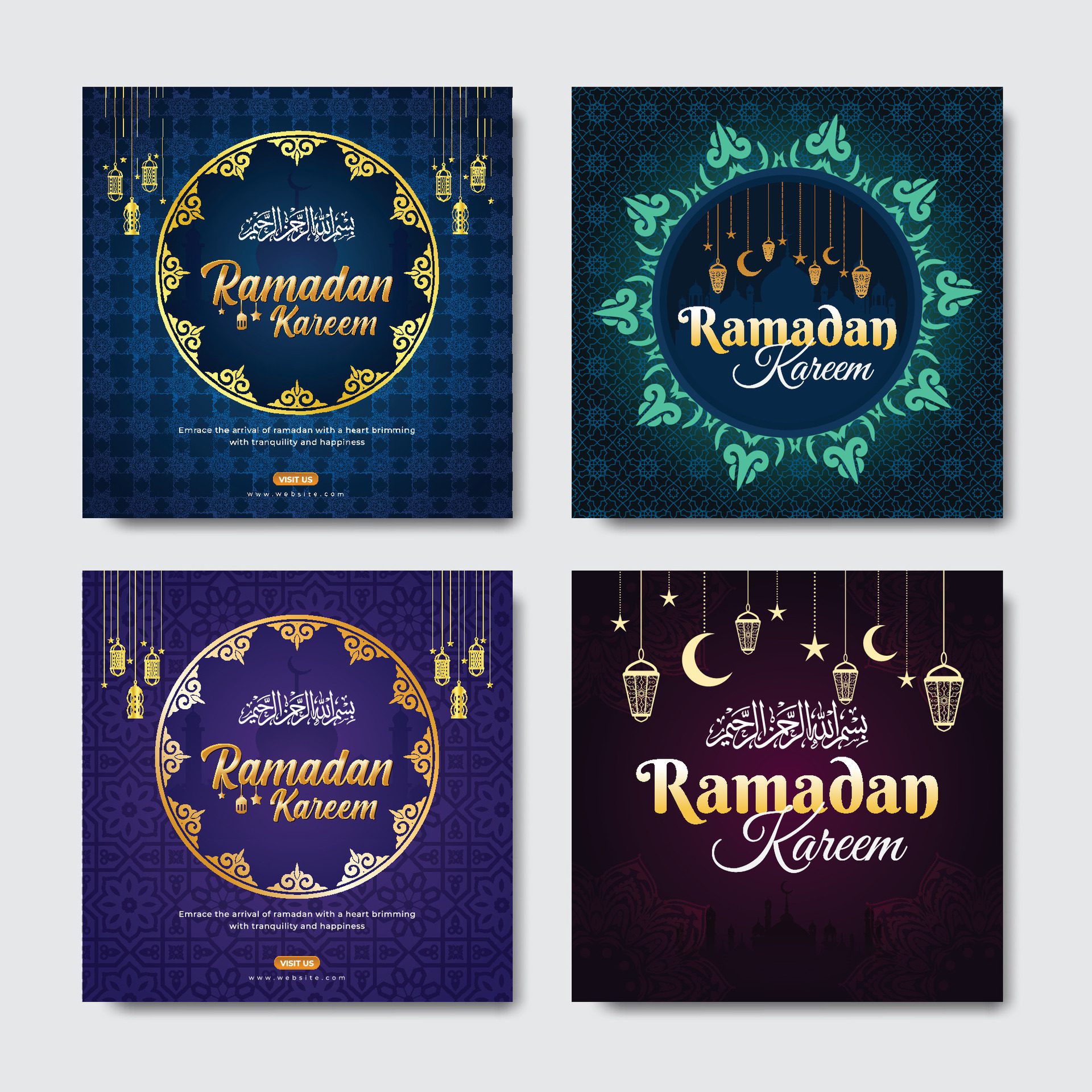 4 Different Ramadan Kareem Greetings Set Social Media Banner Post Design Template Free Vector