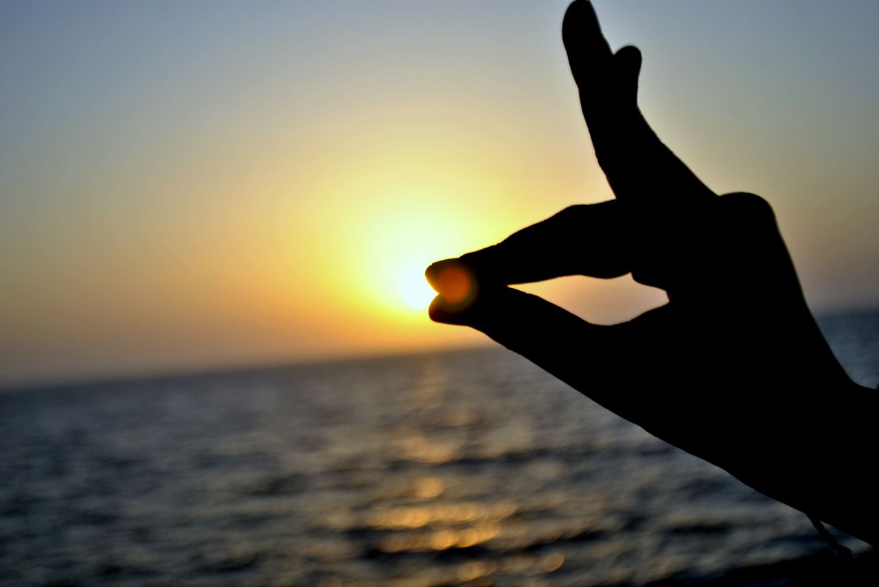 Hands Pose Sunset Sea Stock Free