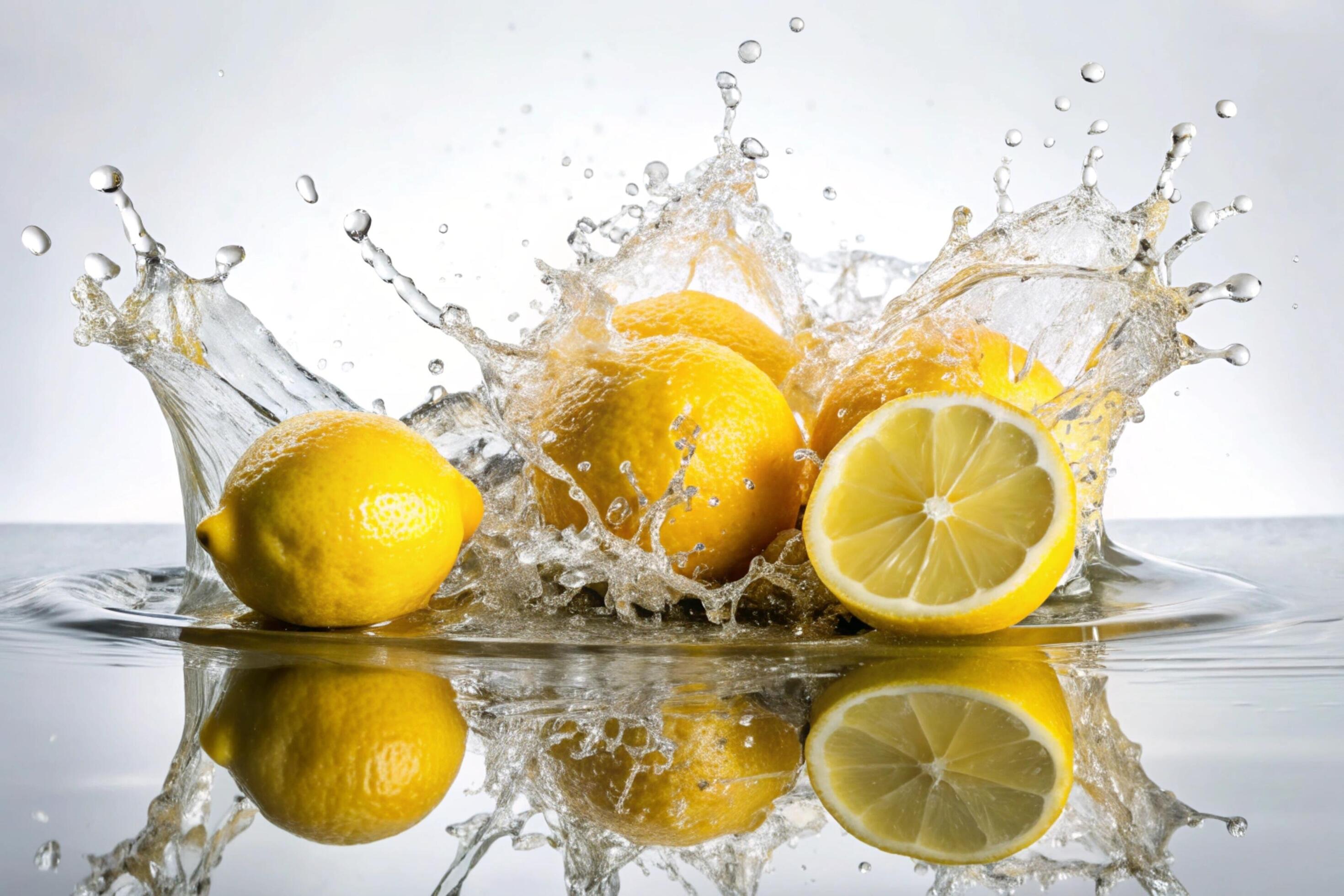 Lemon splashes on white background Stock Free