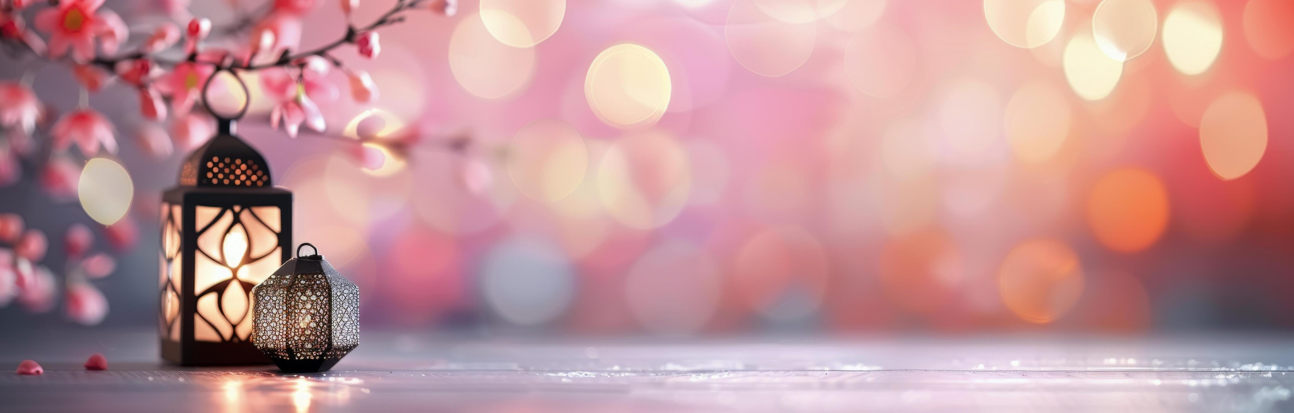 Sparkling Lanterns With Decorative Branches Against a Soft Bokeh Background Stock Free