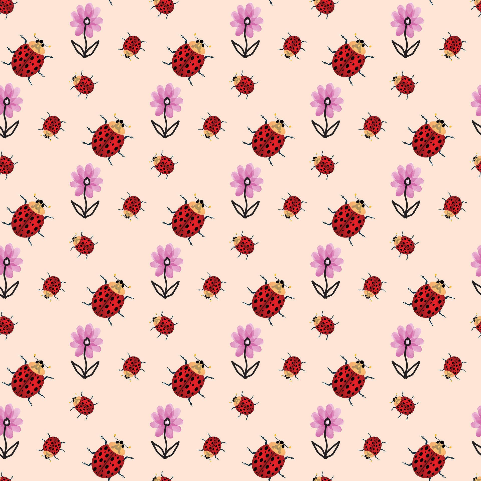 Flowers And Ladybugs Seamless Pattern Design Stock Free