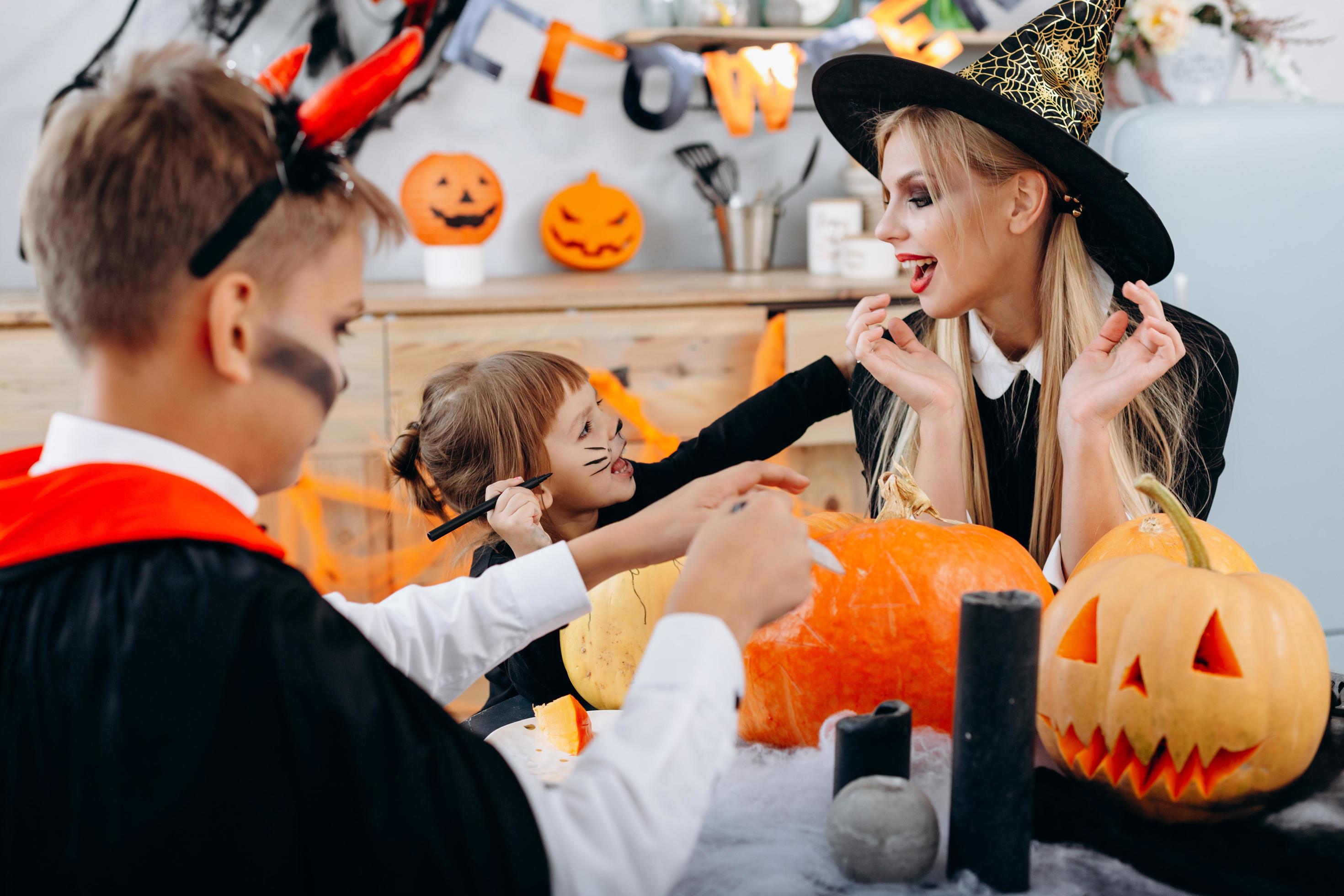 Family preparations for the holiday Halloween and have a funny time. Concept Helloween Stock Free