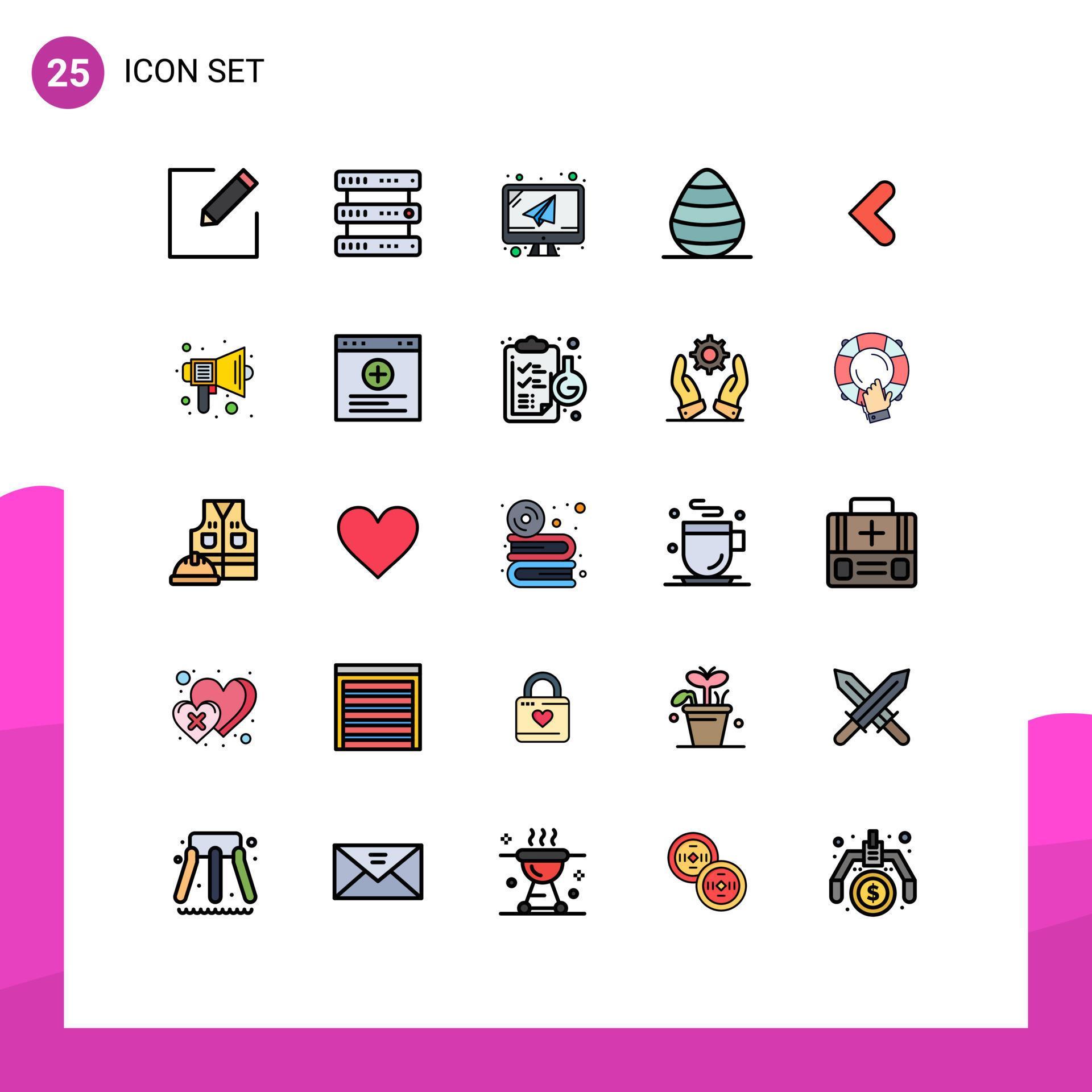 Set of 25 Modern UI Icons Symbols Signs for backword arrow email spring egg Editable Vector Design Elements Stock Free