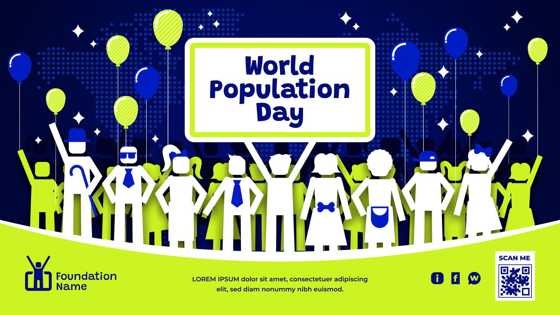 World Population Day Horizontal Banner Free Vector