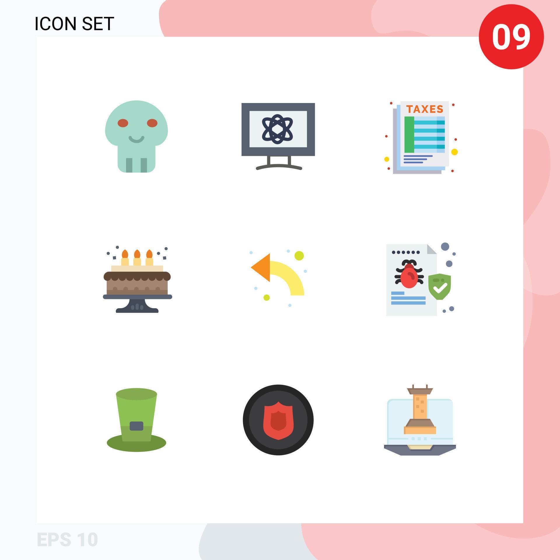 Universal Icon Symbols Group of 9 Modern Flat Colors of curved arrow calculate candle birthday Editable Vector Design Elements Stock Free