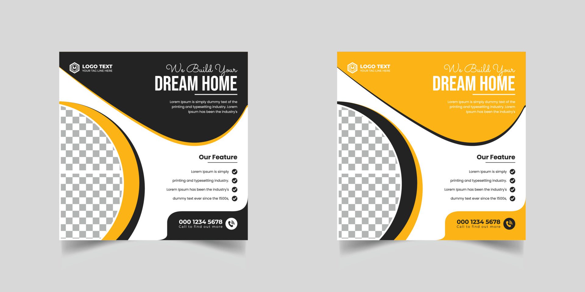 Construction renovation handyman home repair flyer and dream home social media post banner template or Square real estate flyer, Free Vector