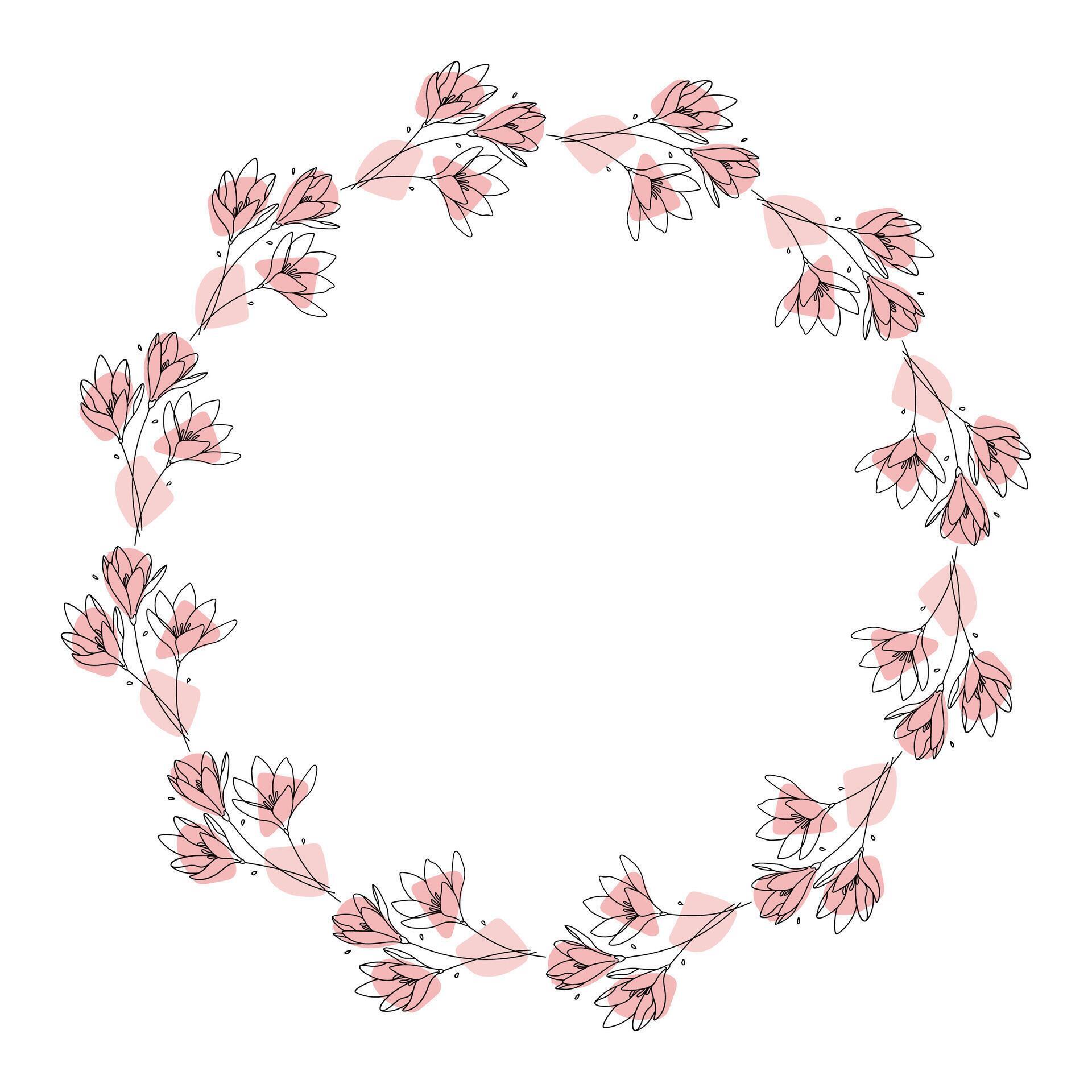 Hand drawn flowers wreath frame on white background Stock Free