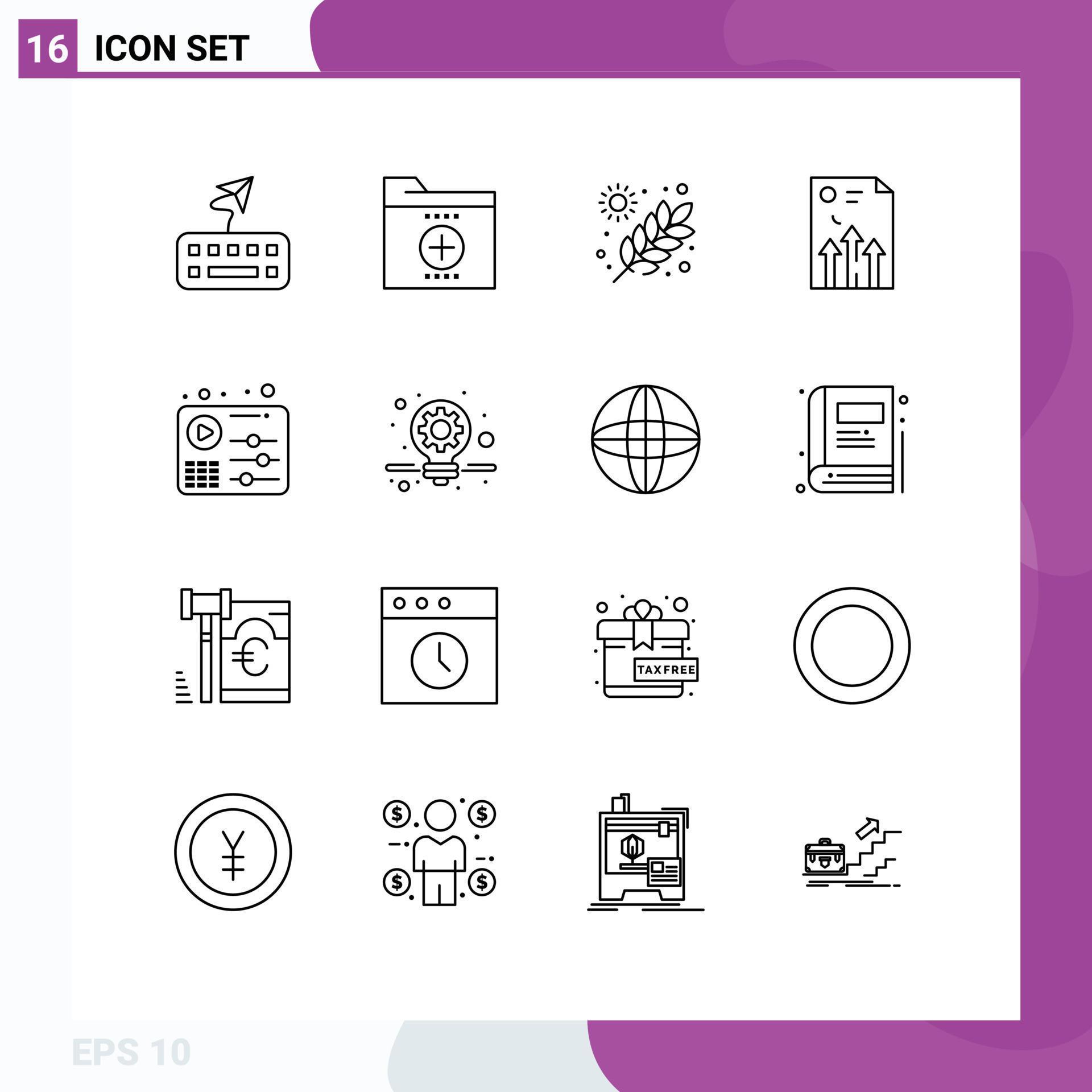 Outline Pack of 16 Universal Symbols of audio graph agriculture document arrow Editable Vector Design Elements Stock Free