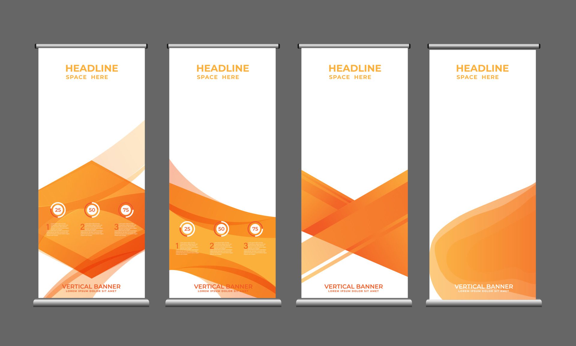 roll up standard size banners. standing banner template design collection Free Vector